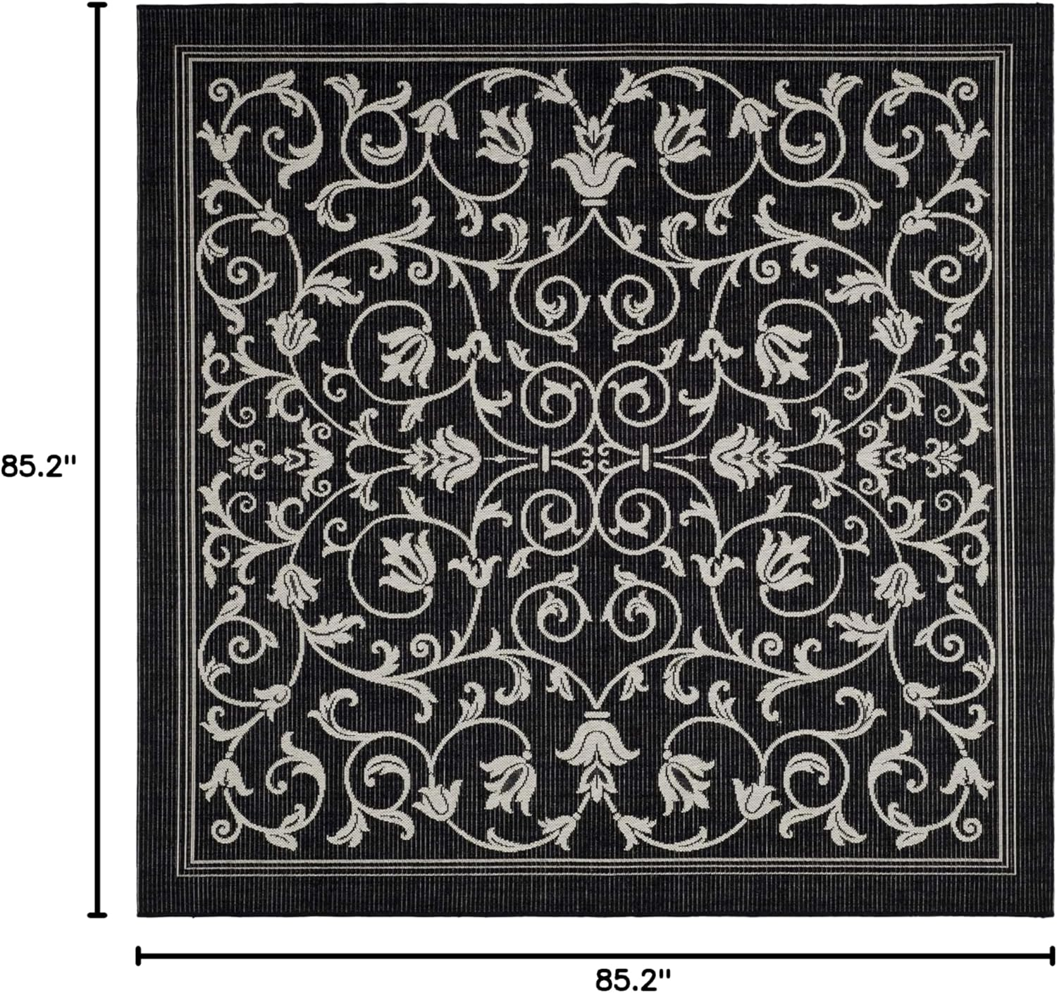SAFAVIEH Courtyard Nanda Floral Indoor/Outdoor Area Rug, 7'10" x 7'10" Square, Black/Sand