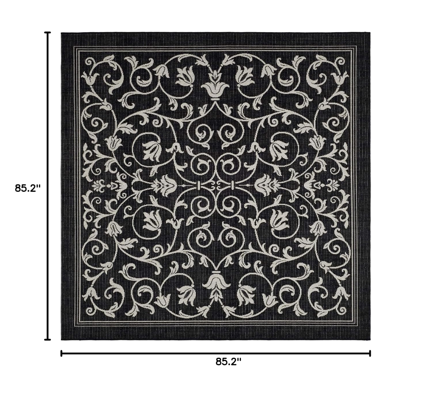 SAFAVIEH Courtyard Nanda Floral Indoor/Outdoor Area Rug, 7'10" x 7'10" Square, Black/Sand