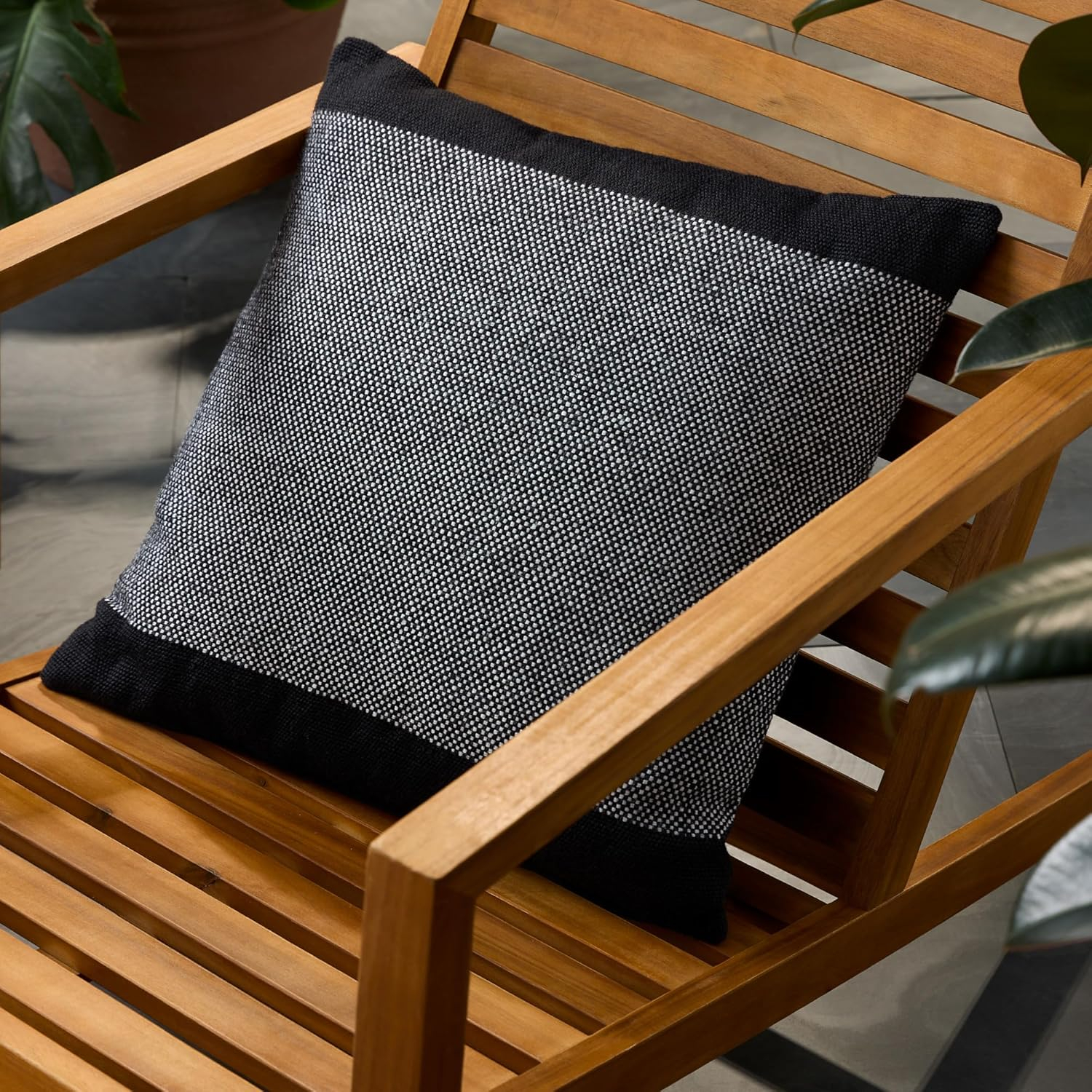 Black and Ivory Square Recycled Material Outdoor Pillow