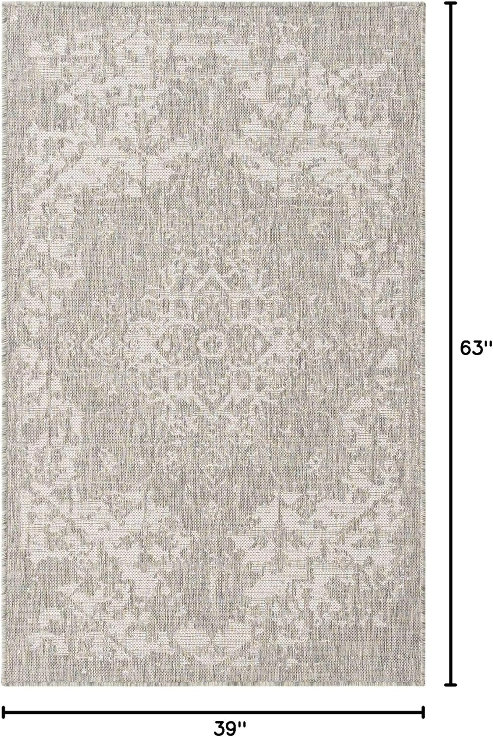 Unique Loom Jill Zarin Outdoor 3 x 5 (ft) Loomed Polypropylene Gray Rectangular Indoor/Outdoor Medallion Area rug