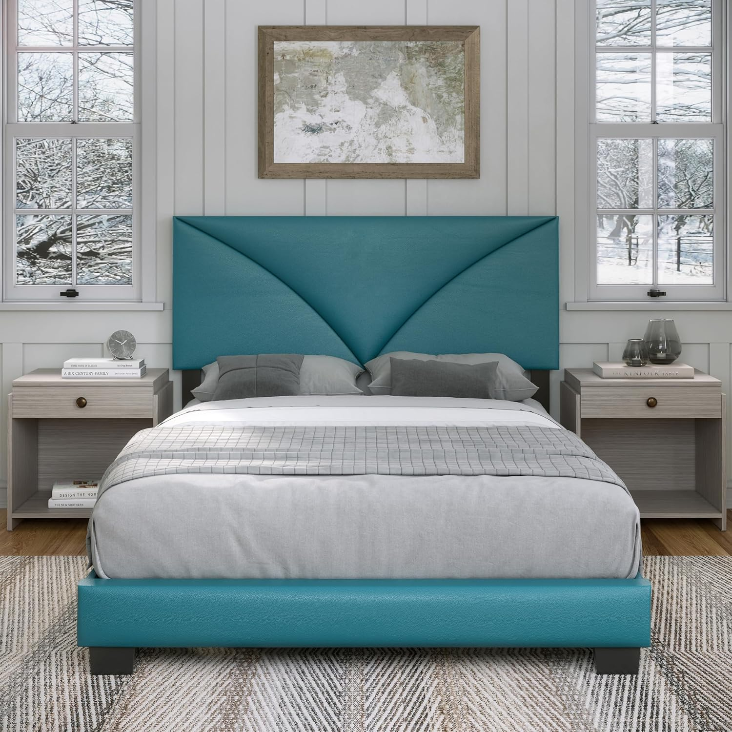 Boyd Sleep Cornerstone Faux Leather Upholstered Platform Bed, Teal, Full
