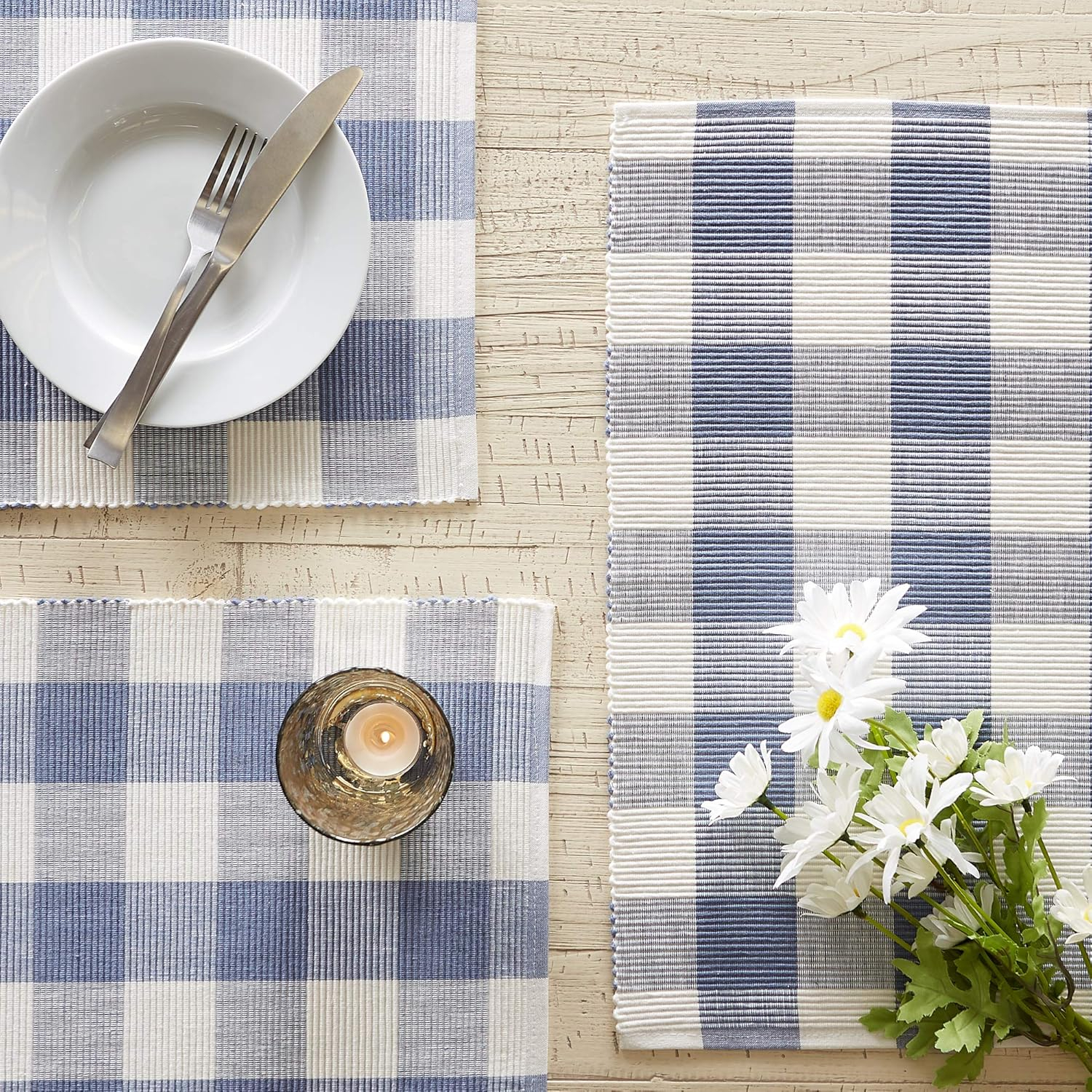 DII Stonewash Blue Buffalo Check Ribbed Placemat (Set of 6)