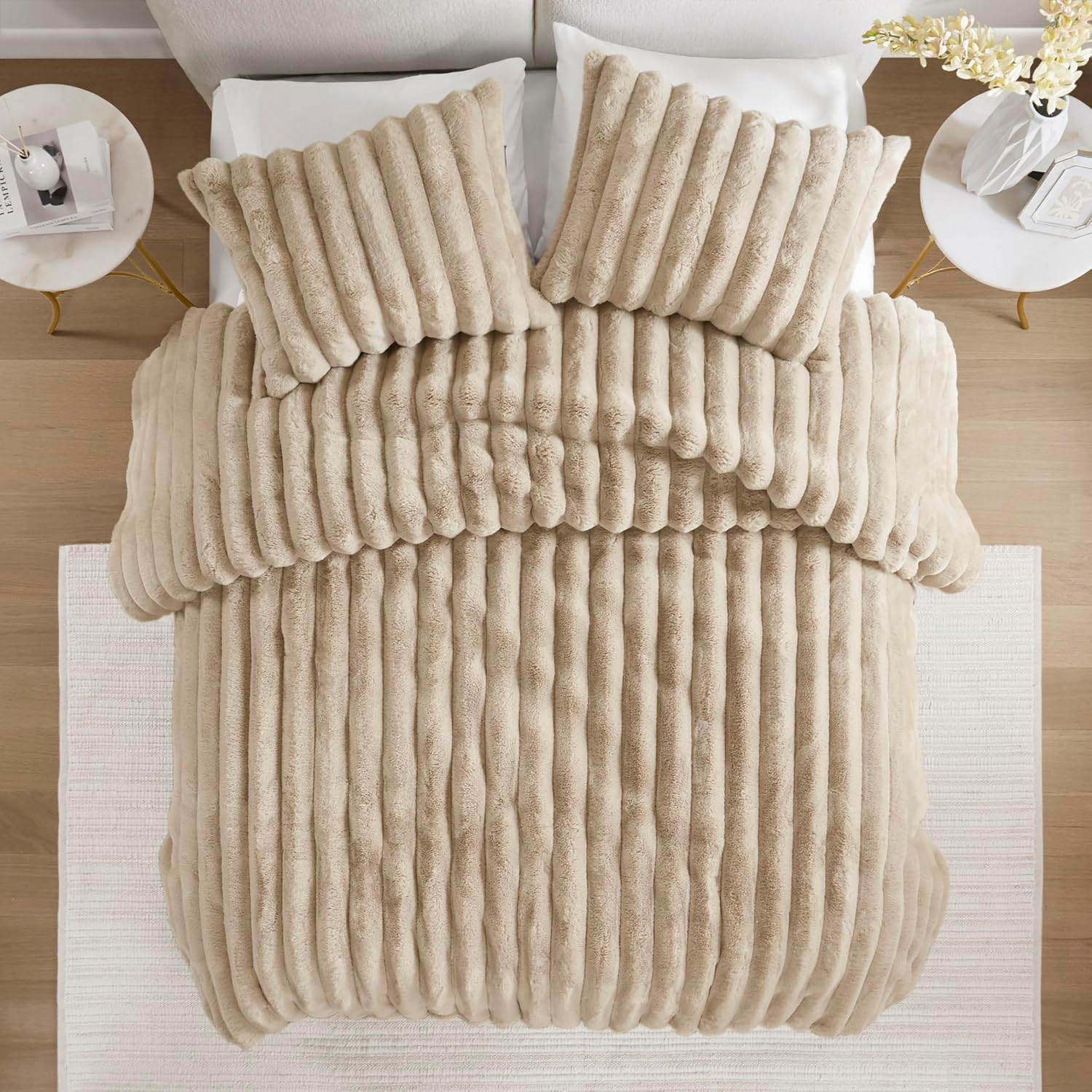 Taupe King Reversible Faux Fur Comforter Set