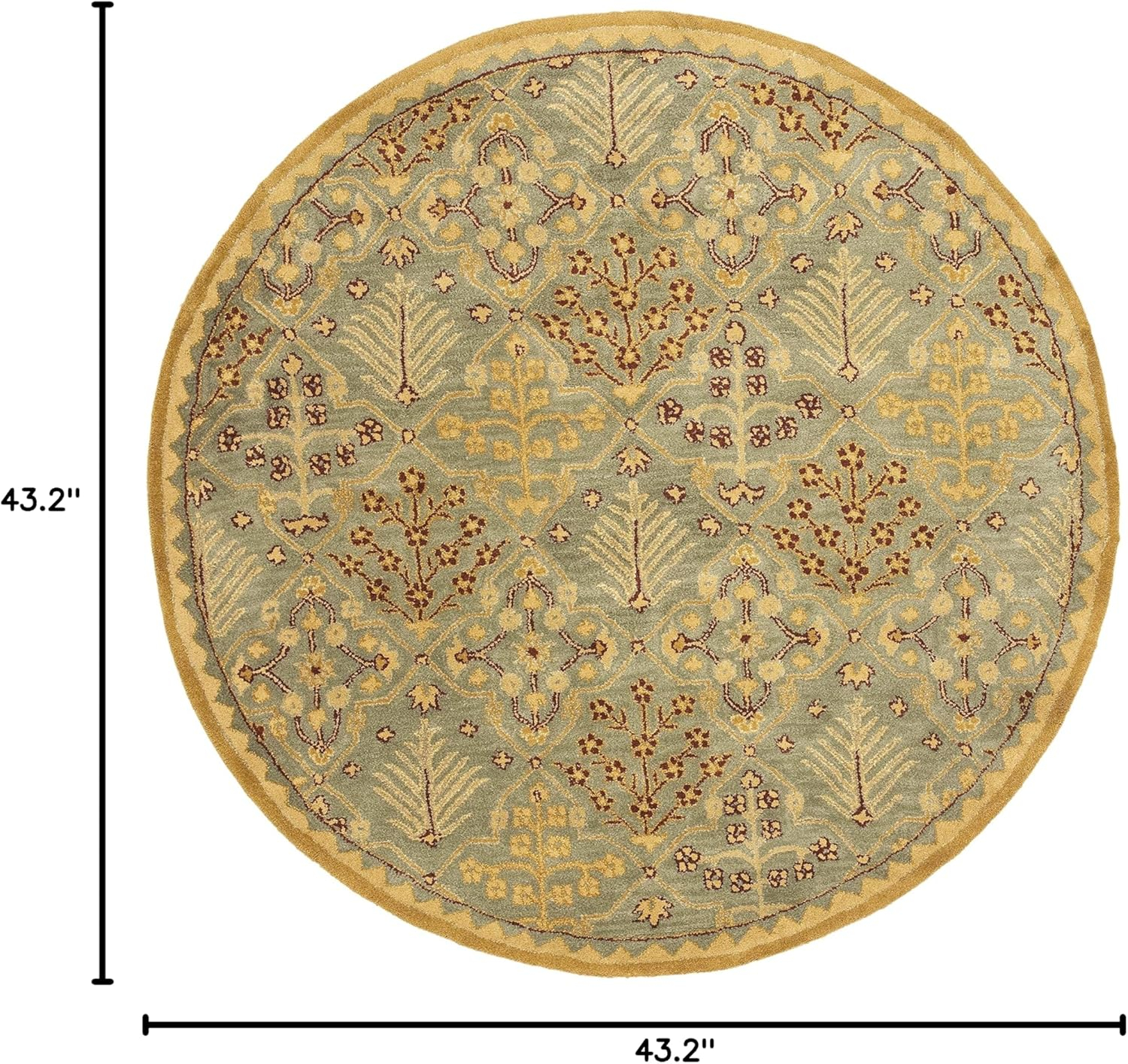 SAFAVIEH Antiquity Trafford Floral Geometric Wool Area Rug, Light Blue/Gold, 3'6" x 3'6" Round