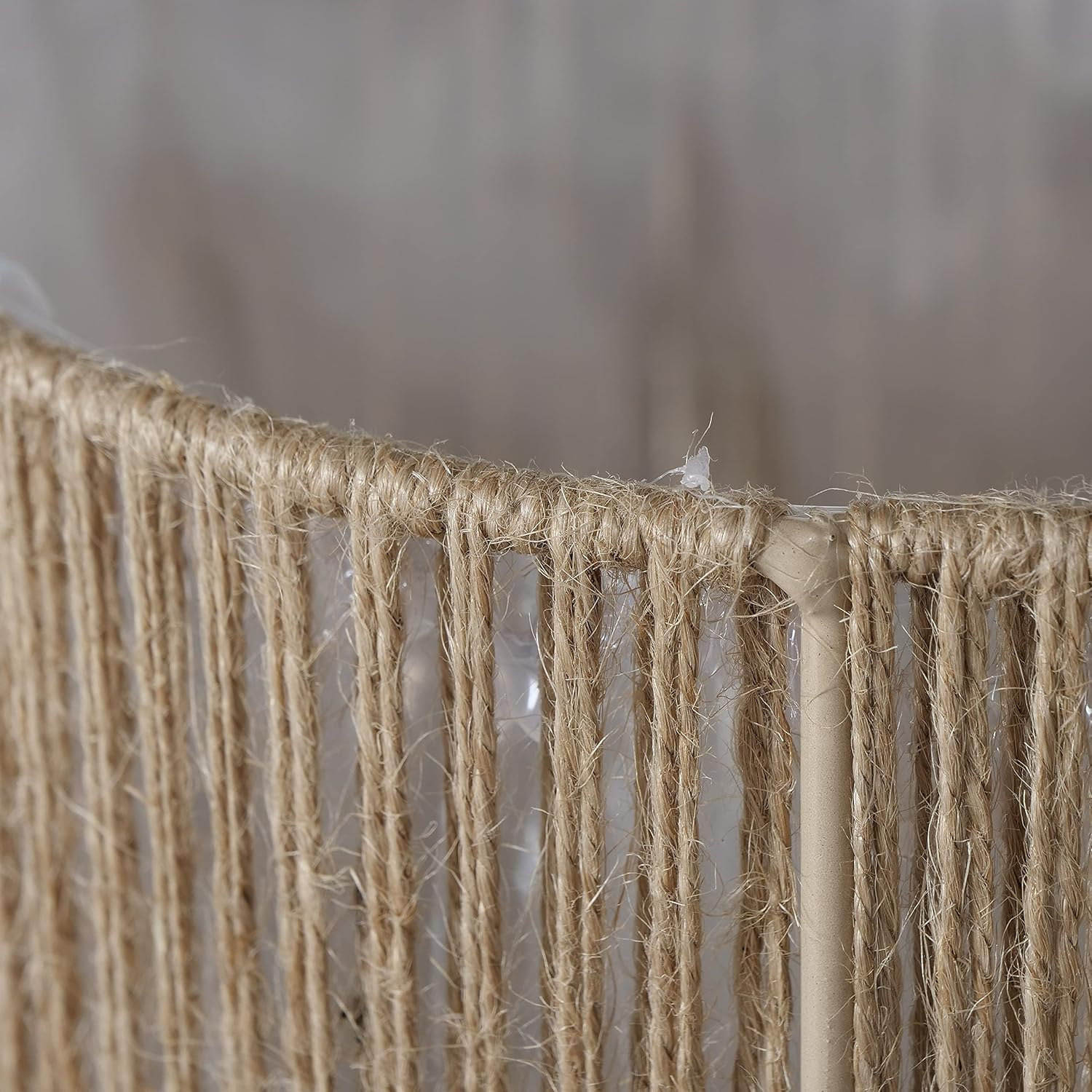 Boho Chic 3 Piece Rope Wrapped Planter Set, Natural Woven Jute, Beige Iron Framework, Plastic Lined, 6, 7 and 8 Inches, Hand Made