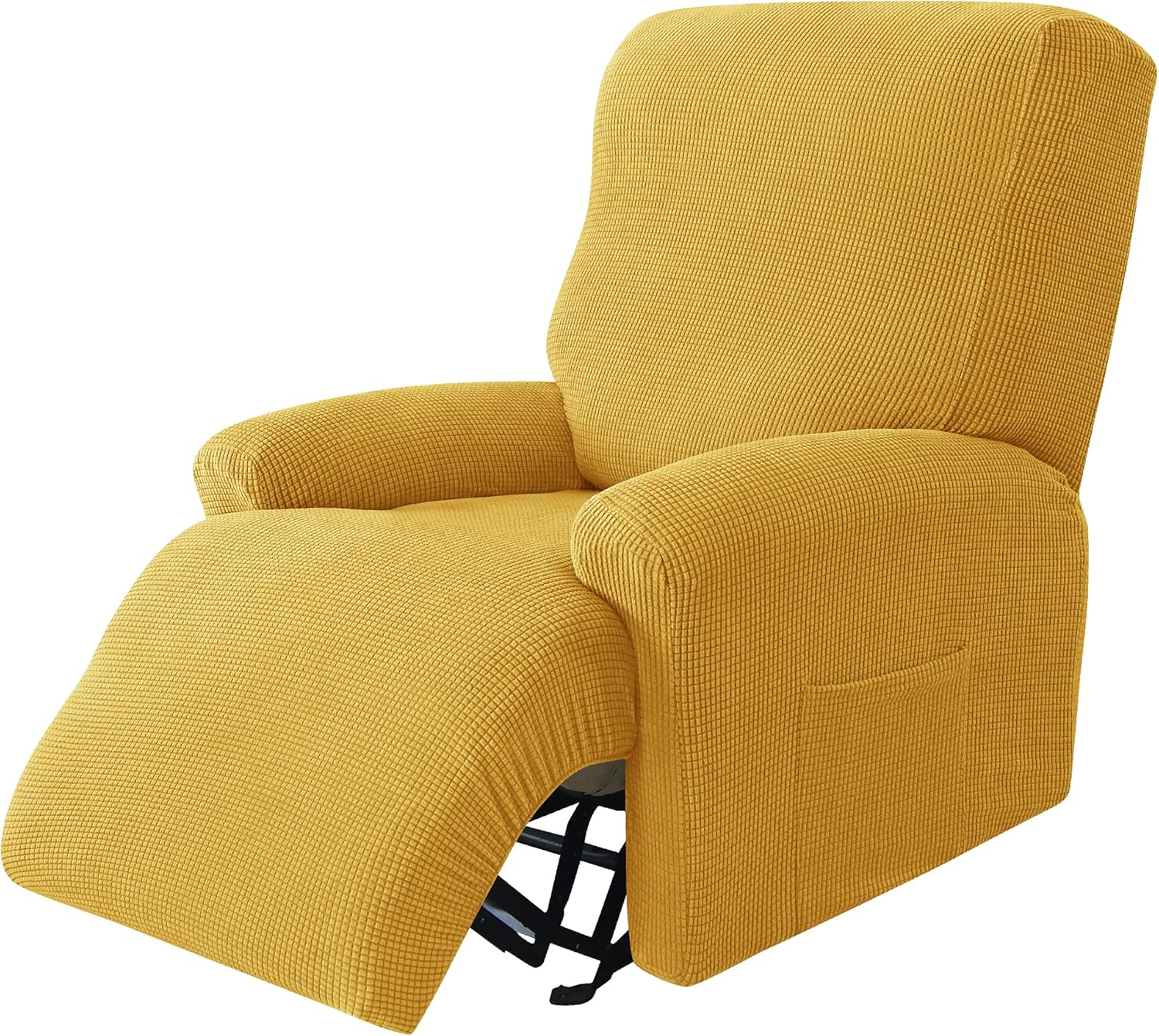 Stretch Recliner Cover, 4-Piece Sofa Covers Thick Single Seat Couch Cover Soft Jacquard Recliner Slipcover (Yellow)