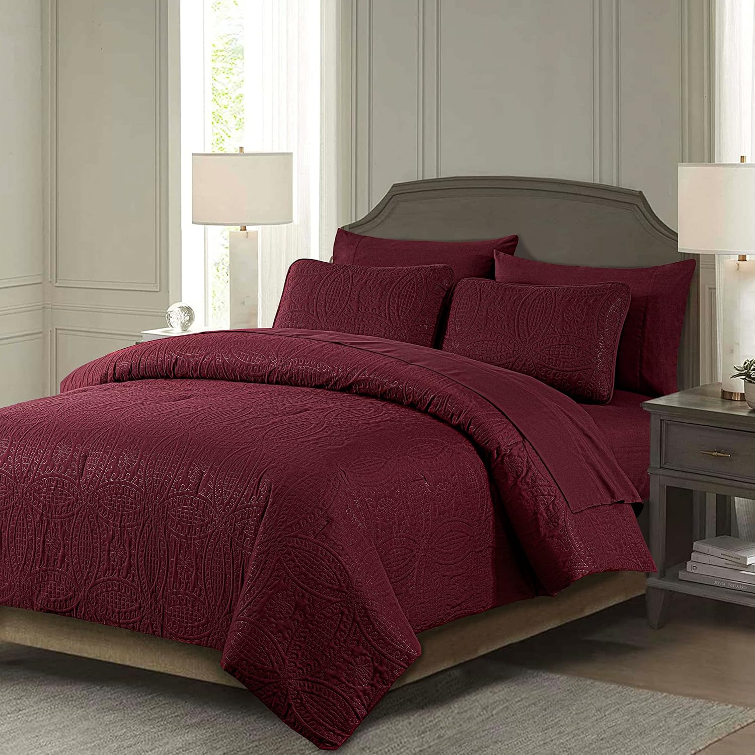 Burgundy King Microfiber Bed in a Bag Comforter Set