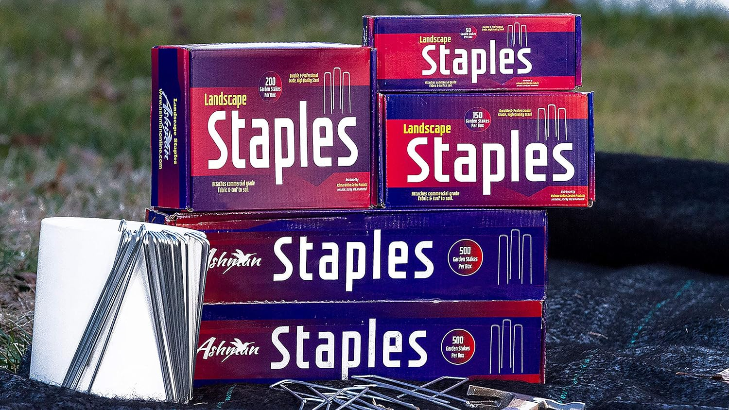 Ashman Online, Garden Landscape Staples Ground Stakes Pins, Silver Color, SOD Staples, 200 Count Heavy Duty & Anti Rust