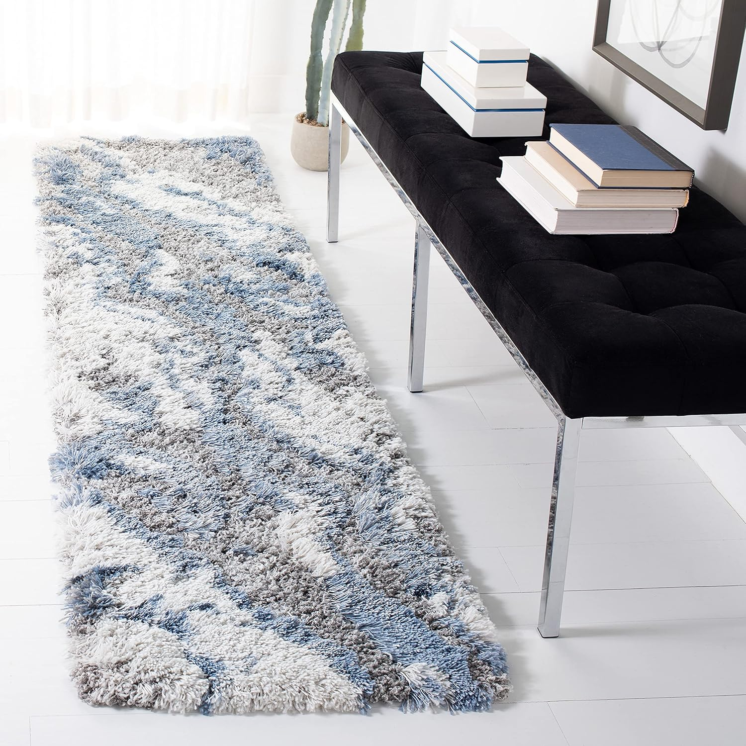 SAFAVIEH Horizon Konstantinos Abstract Shag Runner Rug, Grey/Gold, 2' x 17'