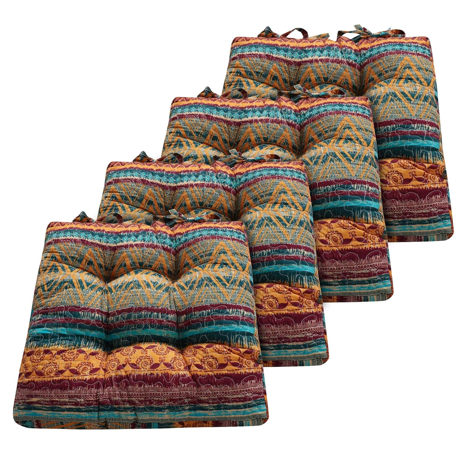 Greenland Home Barefoot Bungalow Triple-Layered Chair Pad - Seat Cushion - Southwest - Set of 4