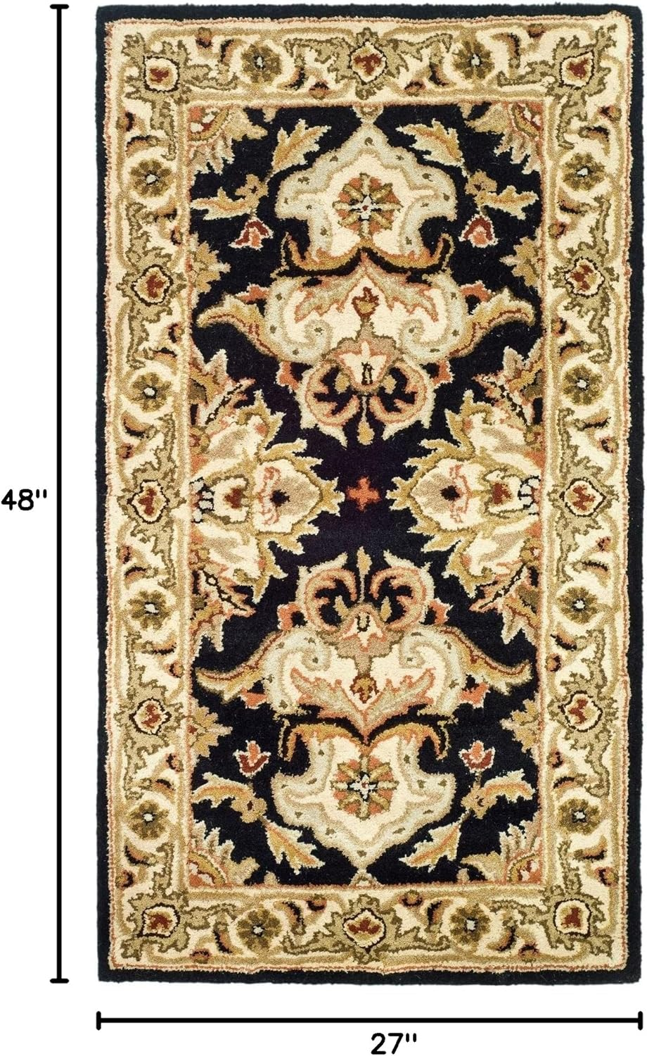 SAFAVIEH Heritage Braganza Traditional Wool Area Rug, Black/Ivory, 2'3" x 4'
