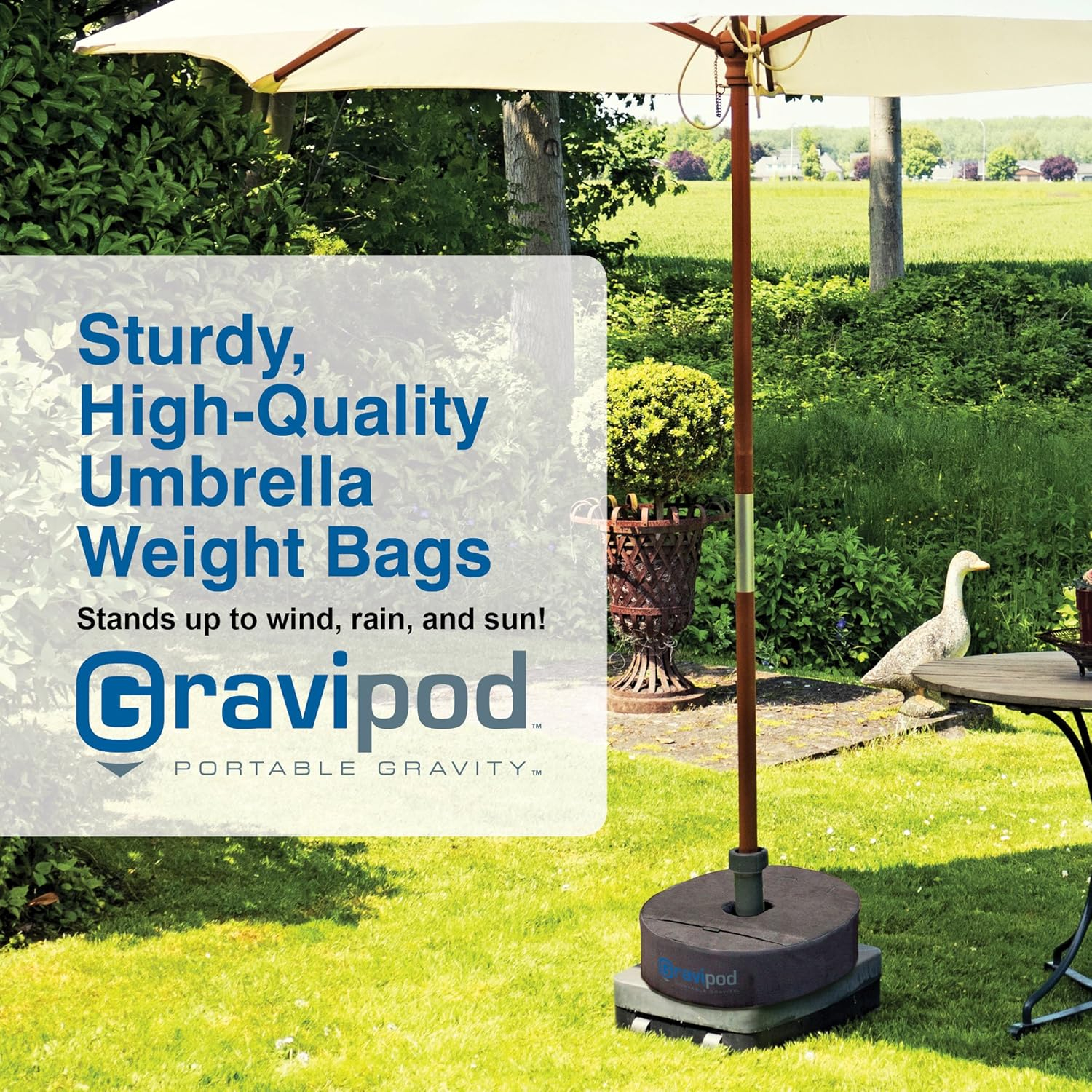 Gravipod Umbrella Base Weight Bag - 18" - Fits most Offset, Cantilever and Patio Umbrella Stands. Quick and Easy Set up