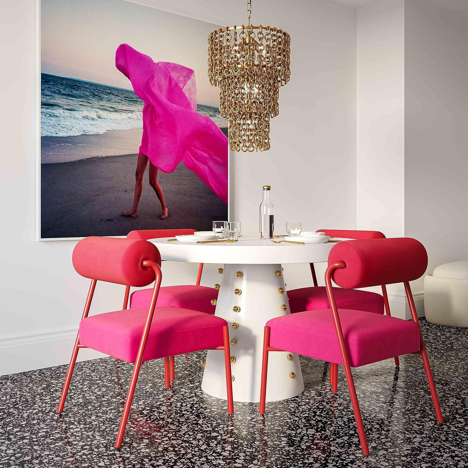 Pemberly Row Contemporary Hot Pink Velvet Dining Chair - Set of 2