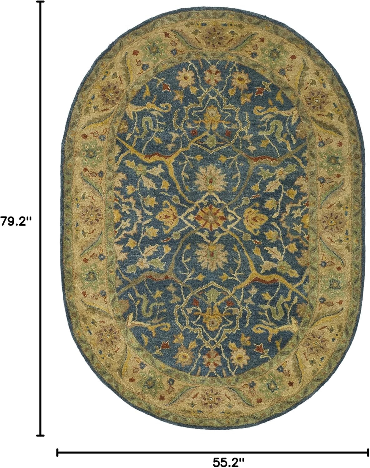 SAFAVIEH Antiquity Collection 4'6" x 6'6" Oval Blue AT14E Handmade Traditional Oriental Premium Wool Area Rug