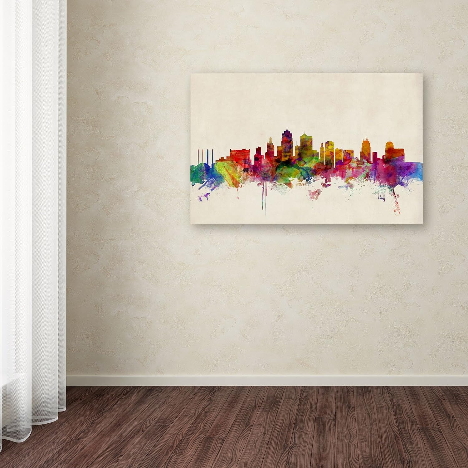 Trademark Fine Art "Kansas City Watercolor Skyline" Canvas Art by Michael Tompsett