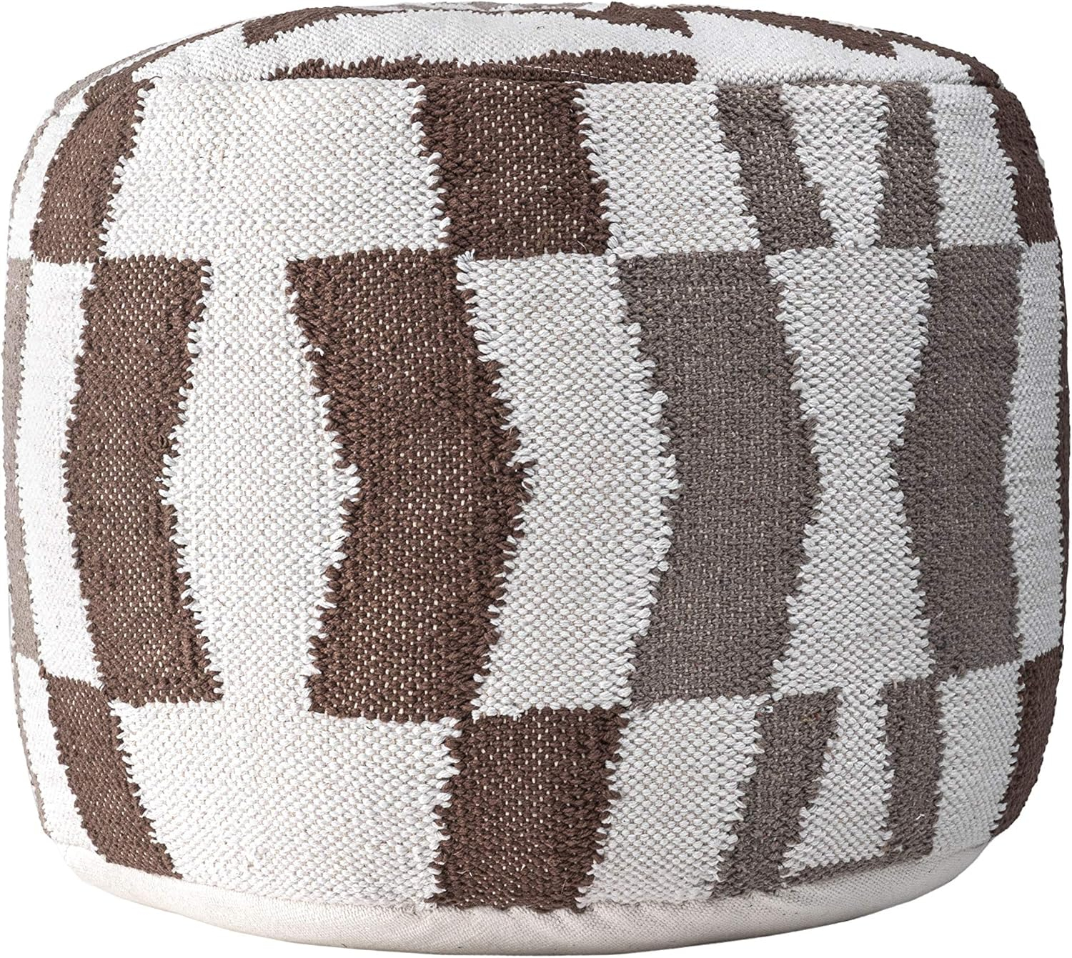 Vienna Herringbone Filled Ottoman Ivory Round Pouf