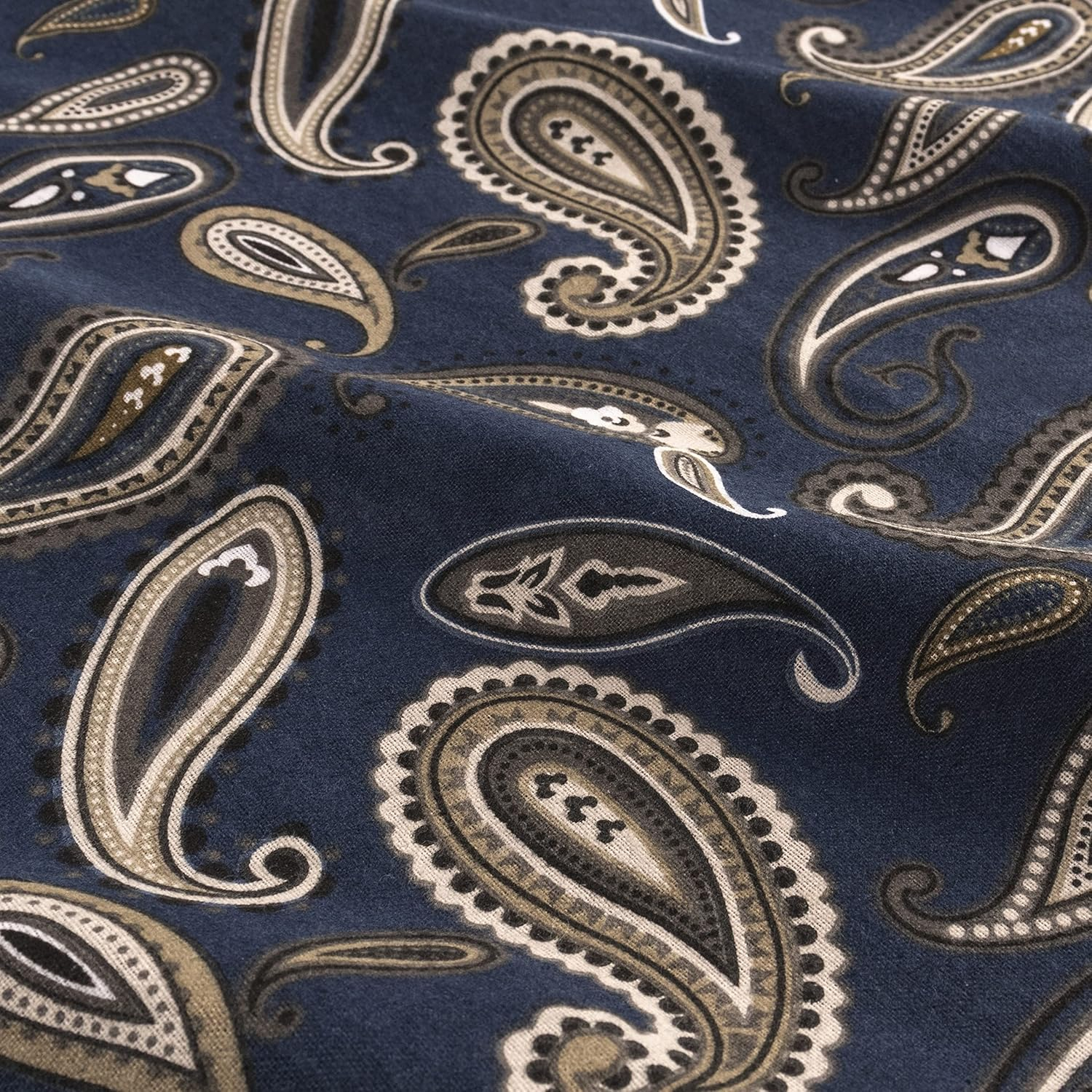 Impressions by Luxor Treasures FLASDPC PANB Cotton Flannel Standard Pillowcase Set Paisley, Navy Blue