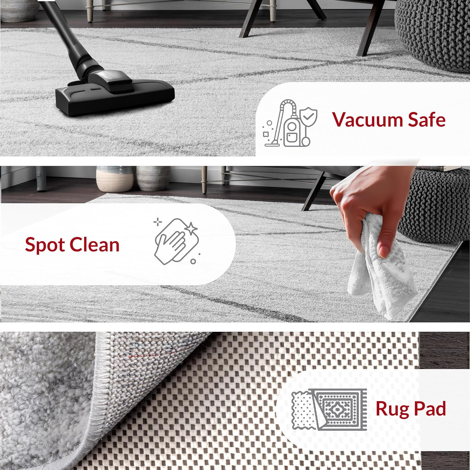 Gray Oval Reversible Stain-Resistant Synthetic Area Rug