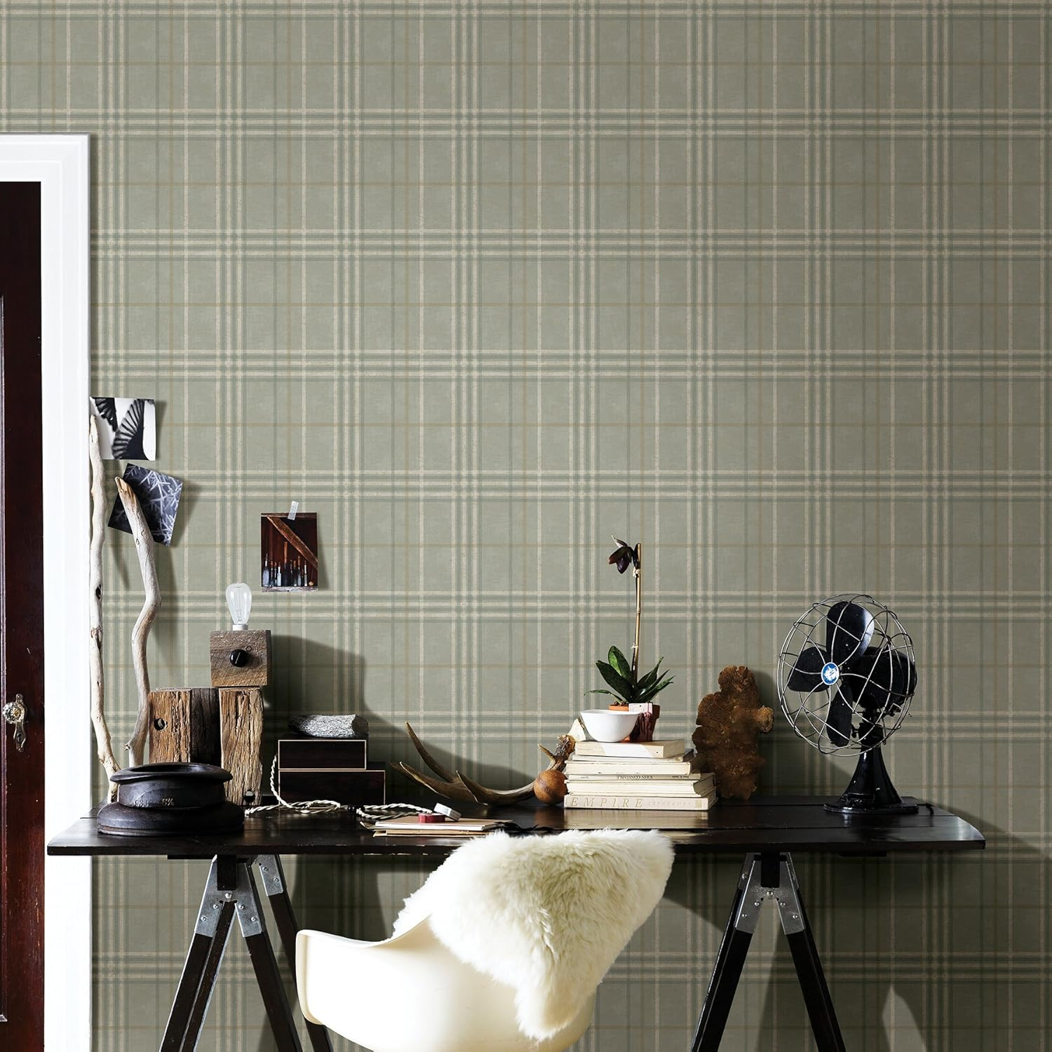 Chesapeake Rockefeller Sage Plaid Unpasted Non Woven Wallpaper, 20.5-in by 33-ft, 56.4 sq. ft.