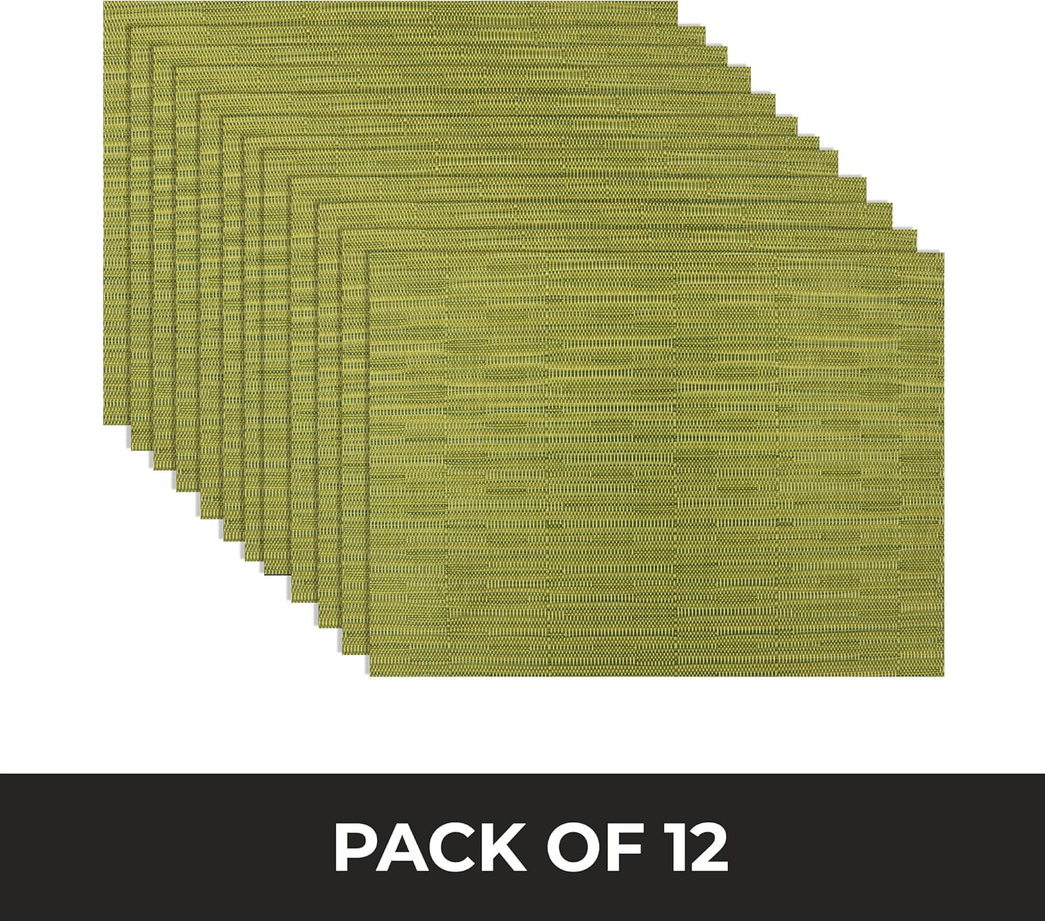 Risch Vinyl Woven Placemats, Elegant Rectangular Plastic Weave Placemat, Indoor Outdoor Dining, Washable, Reusable, Heavy Duty, Non-Slip, 16” x 12”, Lime Green, Set of 12
