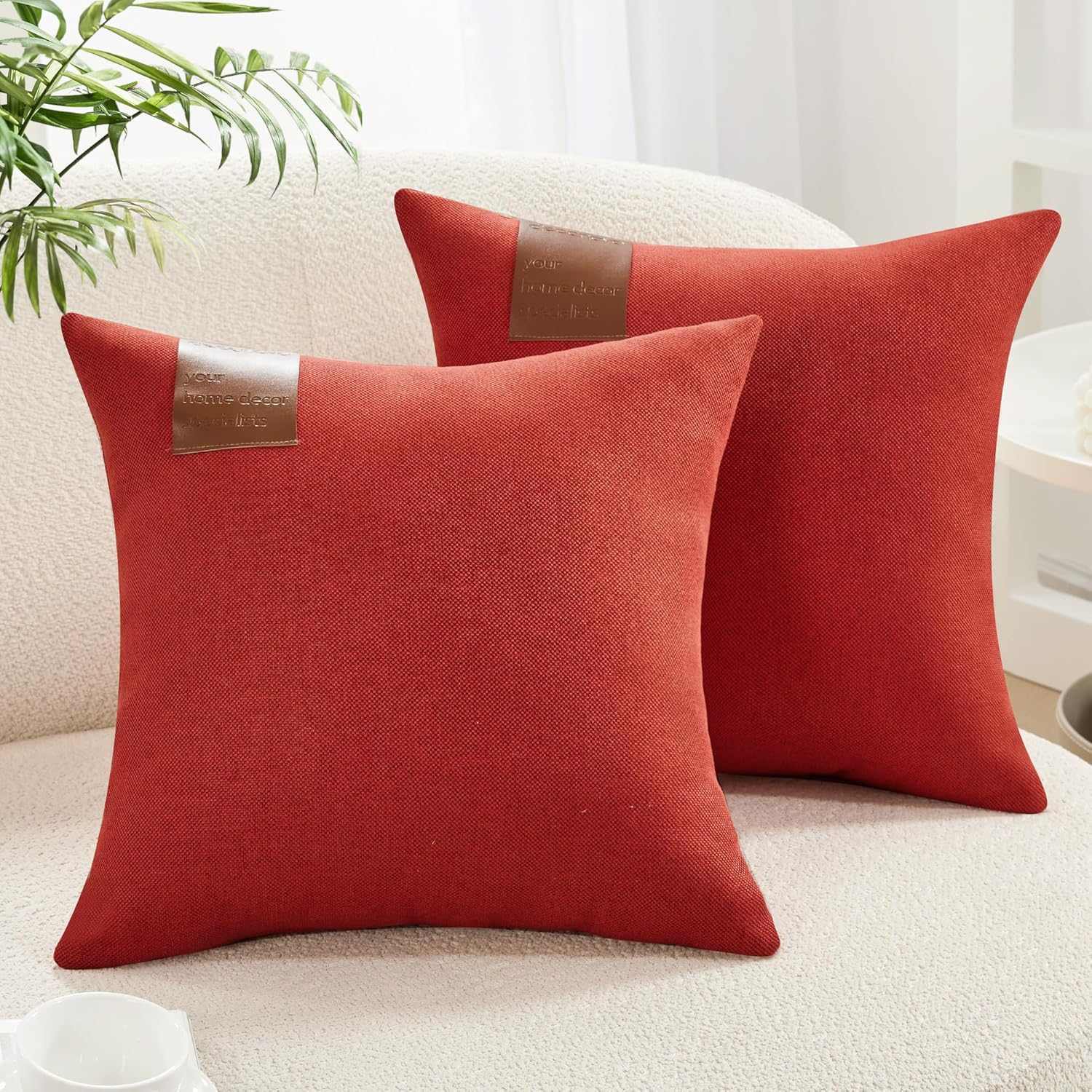 Deconovo Throw Pillow Covers with Corn Texture, Set of 2 Striped Corduroy Cushion Covers for Bedroom Living Room, 16x16 inch, Bright Red, Set of 2