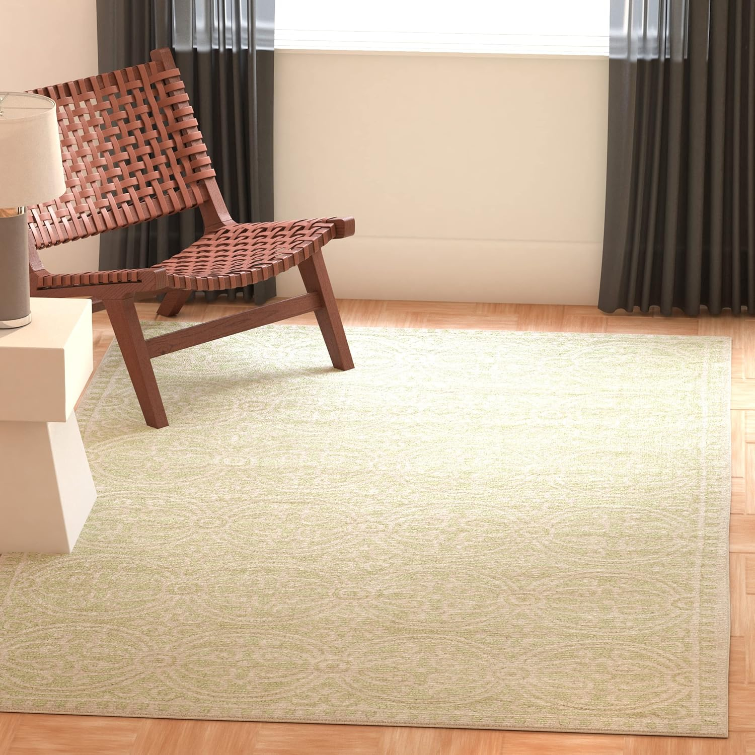 SAFAVIEH Cambridge Leslie Geometric Wool Area Rug, Light Green/Ivory, 4' x 6'