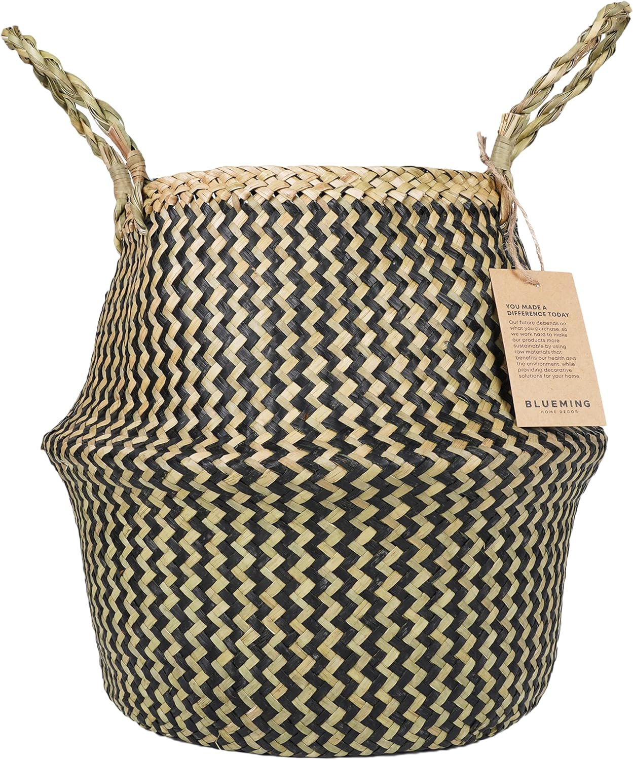 Plant Baskets – Large Seagrass Pot for Tall Indoor Faux Olive Tree, Woven Wicker Rattan Planter for Boho Basket 9-10 Inch (Black, Large)