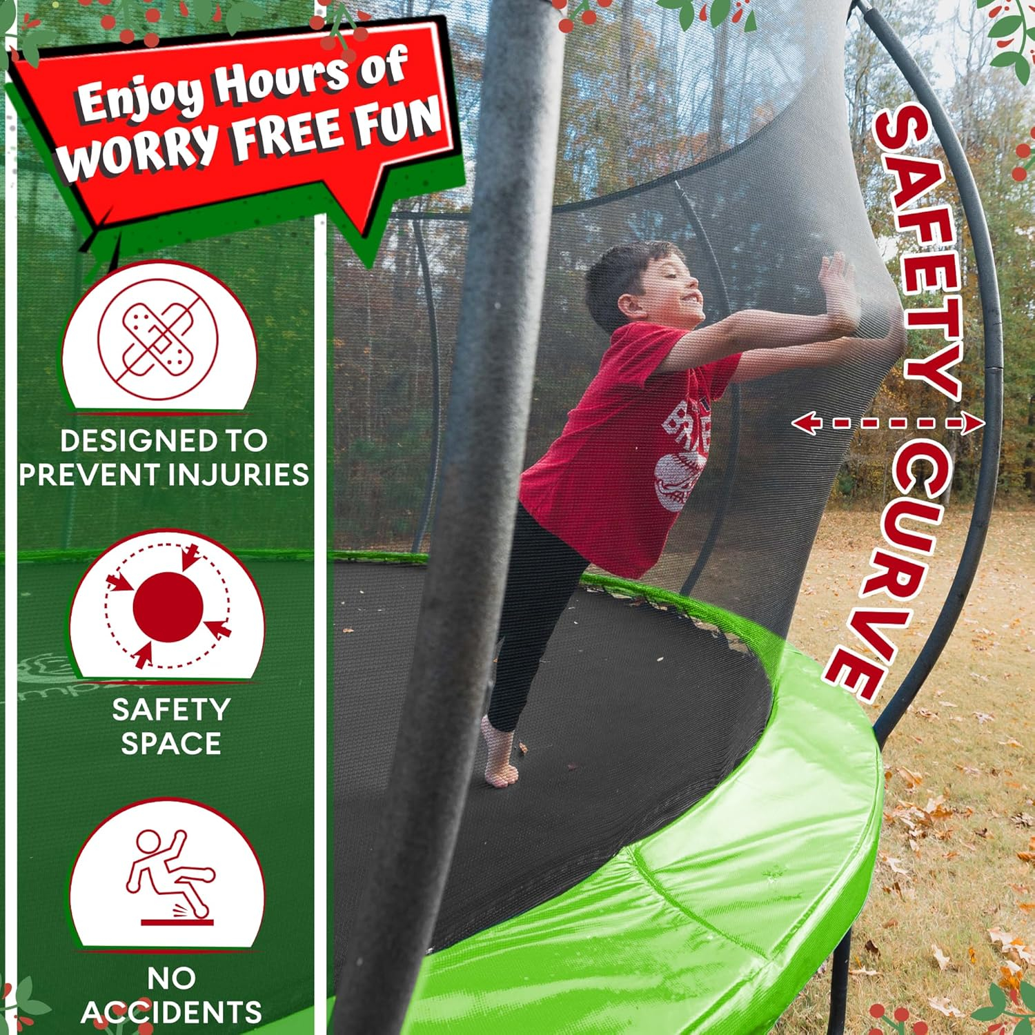 JUMPZYLLA Trampoline 8FT 10FT 12FT 14FT 15FT 16FT Trampoline with Enclosure - Recreational Trampolines with Ladder and AntiRust Coating, ASTM Approval Outdoor Trampoline for Kids