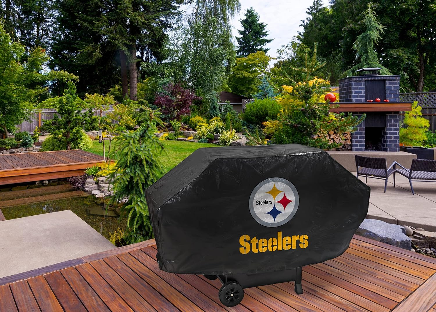 Pittsburgh Steelers Black Vinyl Gas Grill Cover, 68 x 21 x 35 Inches