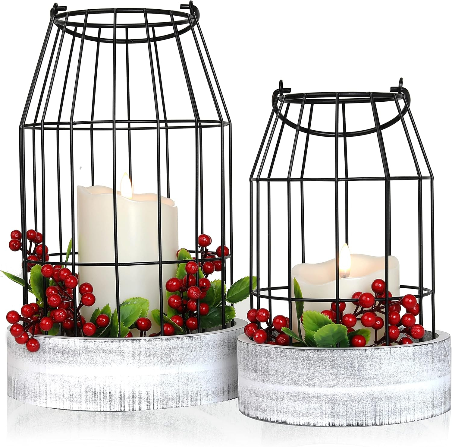 Rustic Farmhouse Lantern Decor Set of 2 - Stylish Decorative Lanterns for Your Living Room, Fireplace Mantle or Kitchen Dining Table - Modern Upscale Beauty for Your Entire Home