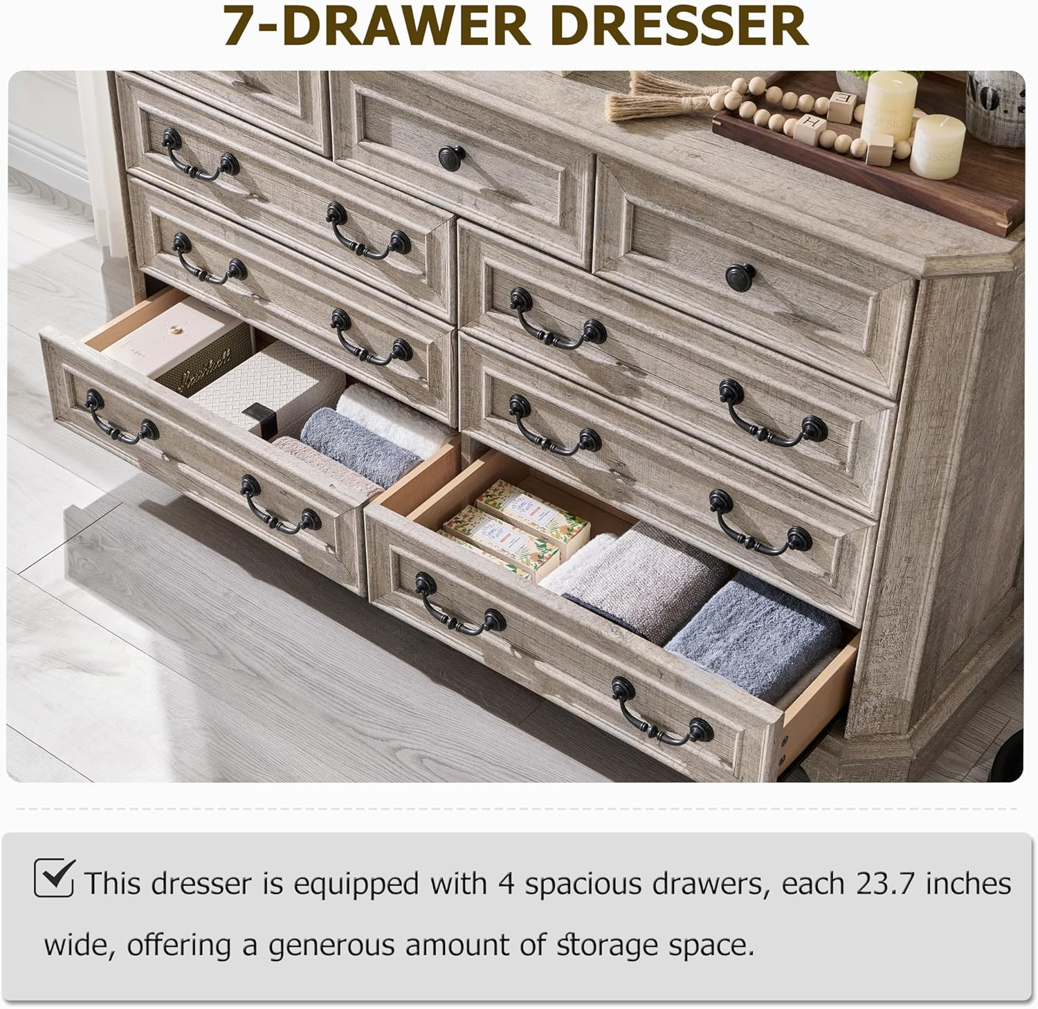 Light Rustic Oak Farmhouse 9-Drawer Wood Dresser