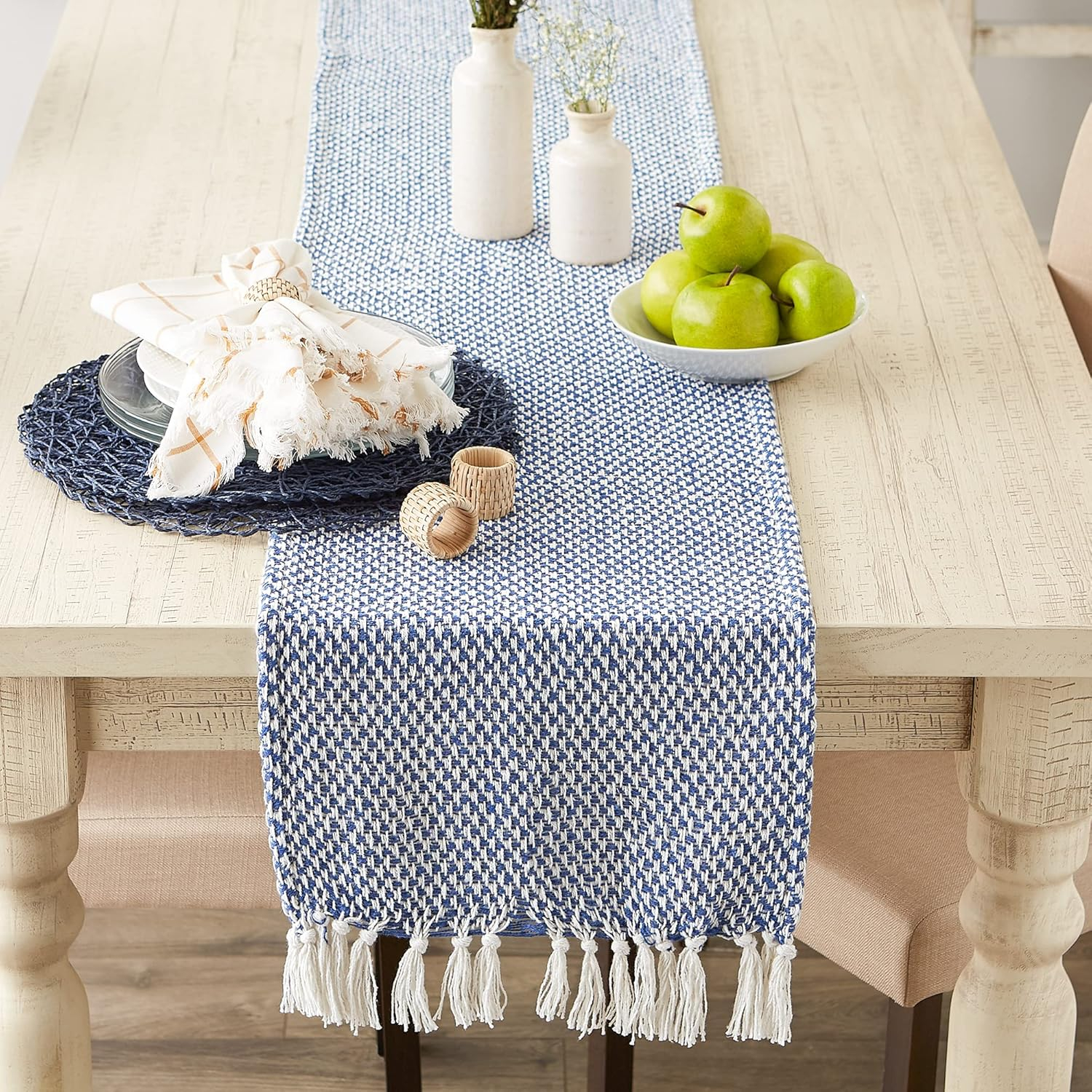 DII Textured Cotton Table Runner, Nautical Blue, 15"W x 72"L