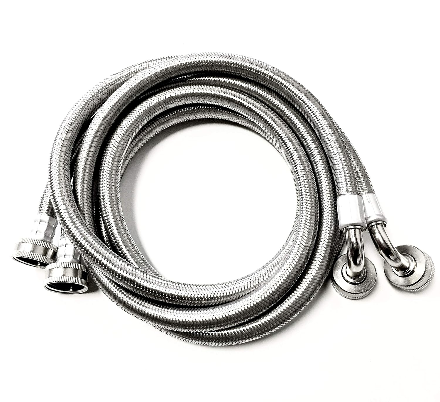 2-Pack Premium Stainless Steel Washing Machine Hoses - 5 FT No-Lead Burst Proof Water Inlet Supply Lines - Universal 90 Degree Elbow Connection