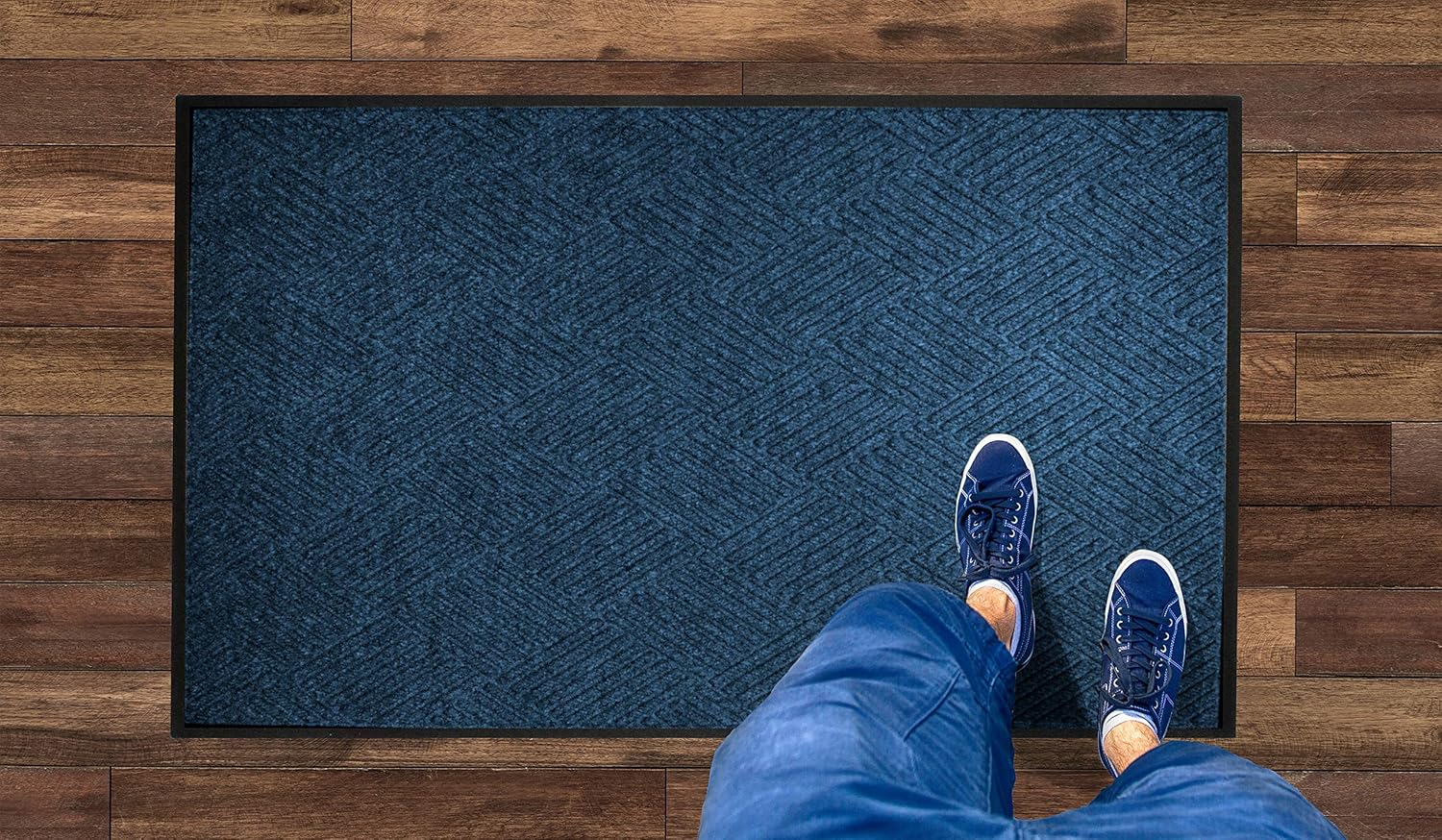 Navy Blue 3' x 4' Commercial-Grade Entrance Mat with Rubber Border