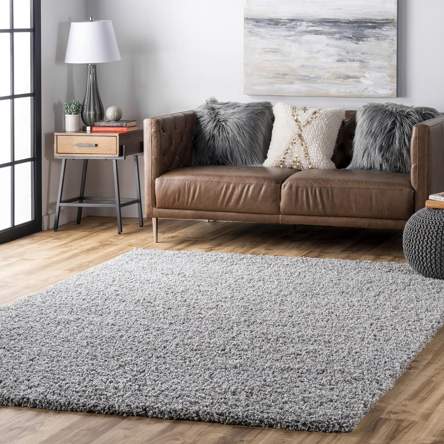 Luxurious Silver Shag Rectangular Area Rug - Synthetic, Easy Care