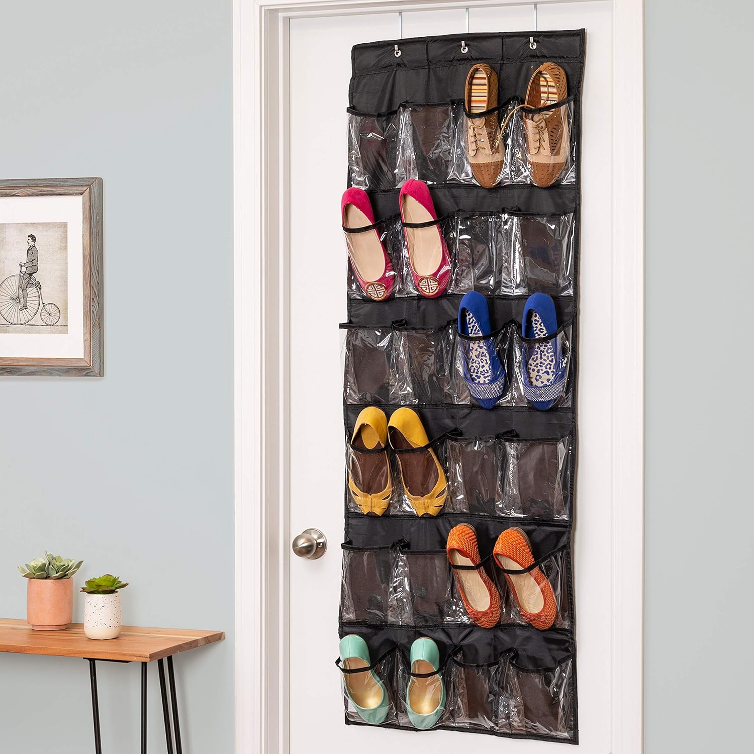 Black 24-Pocket Over-the-Door Hanging Shoe Organizer
