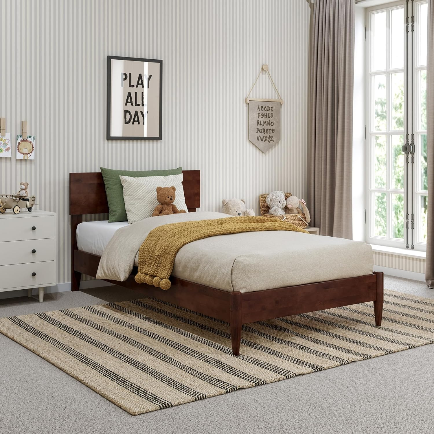 AFI Aria King Modern Solid Wood Low Profile Platform Bed, Walnut