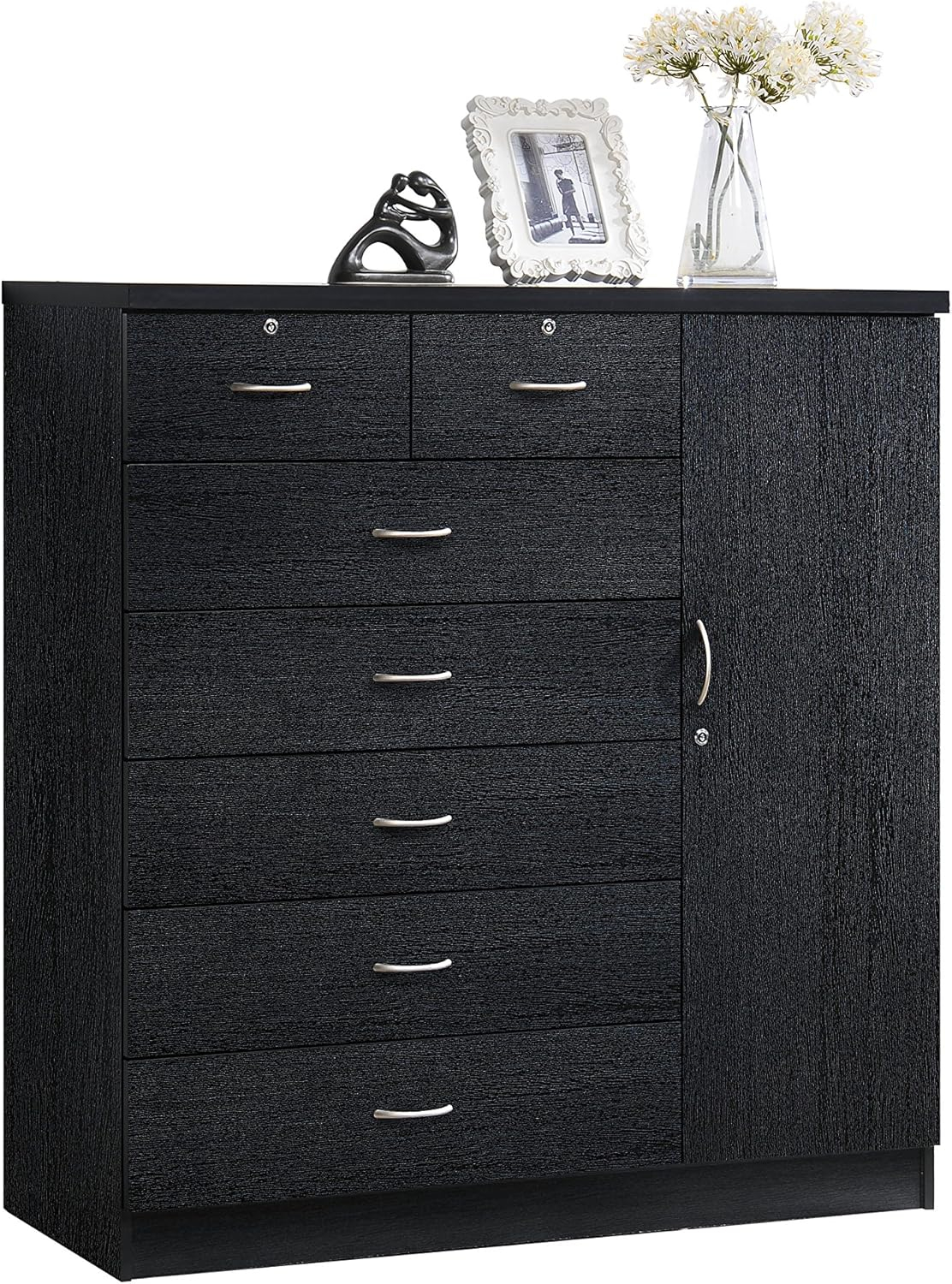 Hodedah 7 Drawer 1 Door Chest, Black