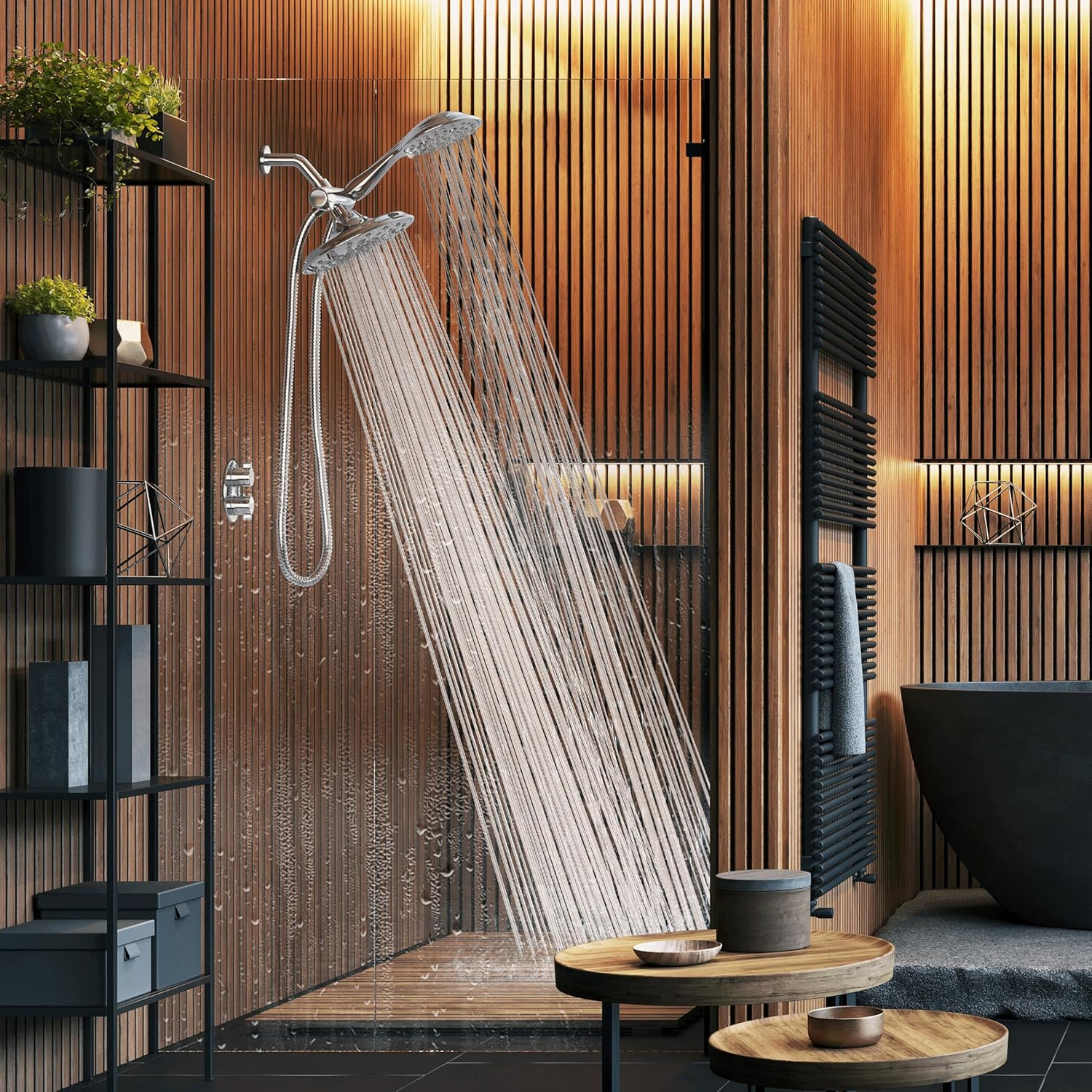 SparkPod Dual Shower Head - 8'' High Pressure Rain Shower Heads with Handheld Spray Combo - Rainfall, Handheld & Dual Mode - Easy Install 3-Way Showerhead with Hose & Holder (Midnight Black Matte)