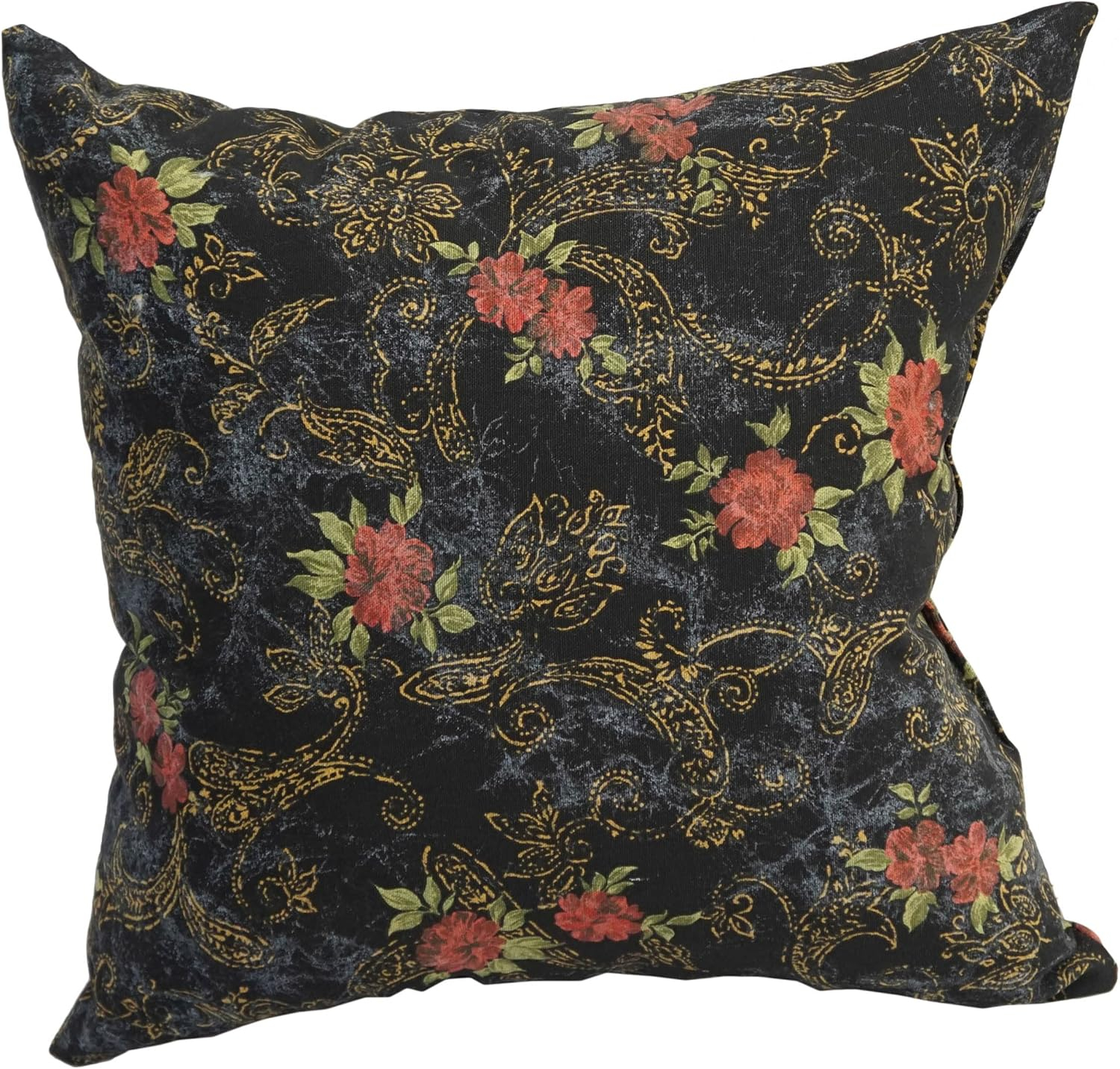 Midnight Rosebud Black and Red Polyester Blend Square Throw Pillow