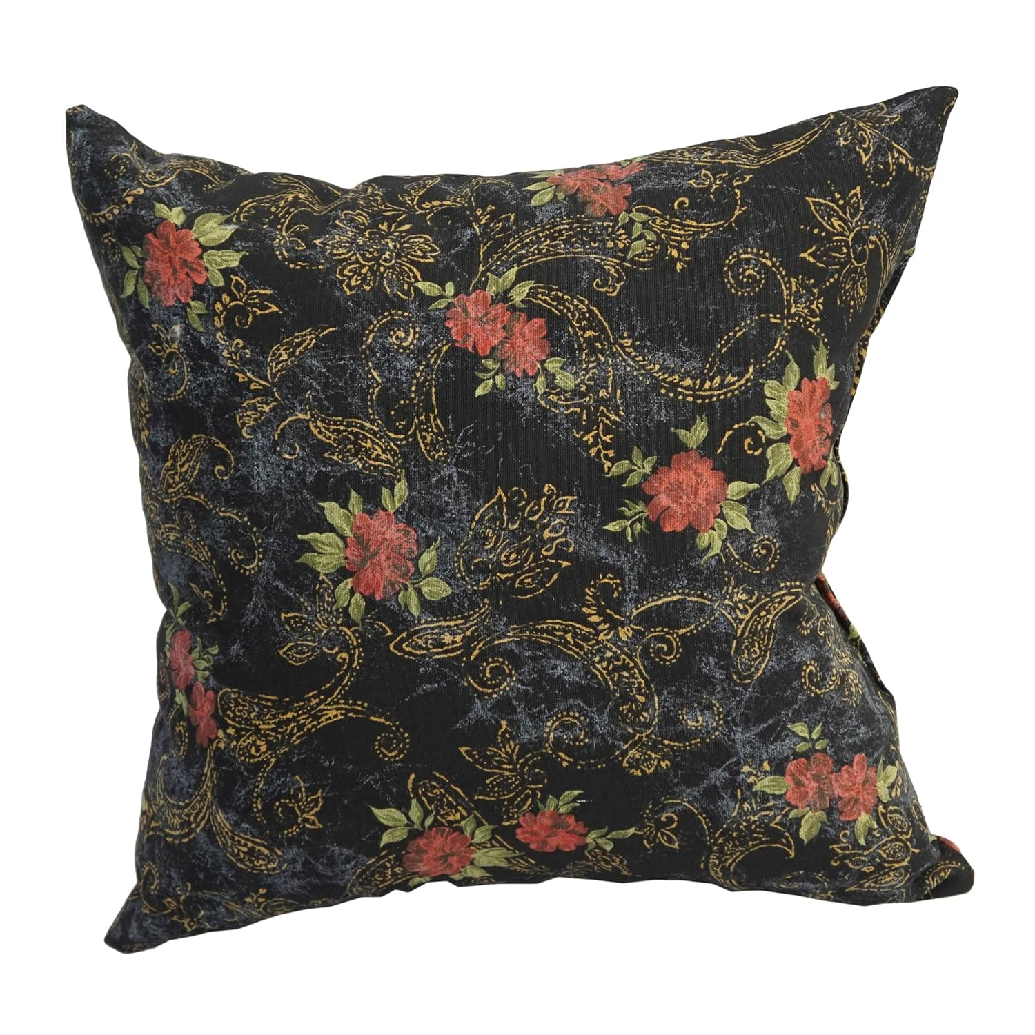 Midnight Rosebud Black and Red Polyester Blend Square Throw Pillow
