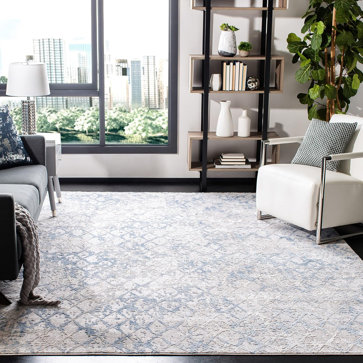 SAFAVIEH Amelia Roslyn Abstract Distressed Area Rug, Light Grey/Blue, 10' x 14'