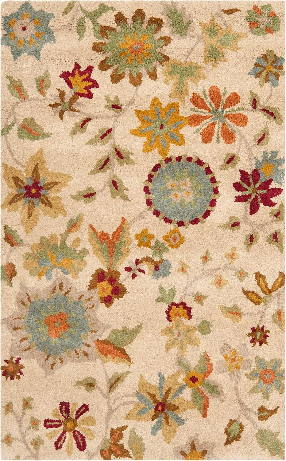SAFAVIEH Soho Peronel Floral Wool Area Rug, Ivory/Sage, 2'6" x 4'