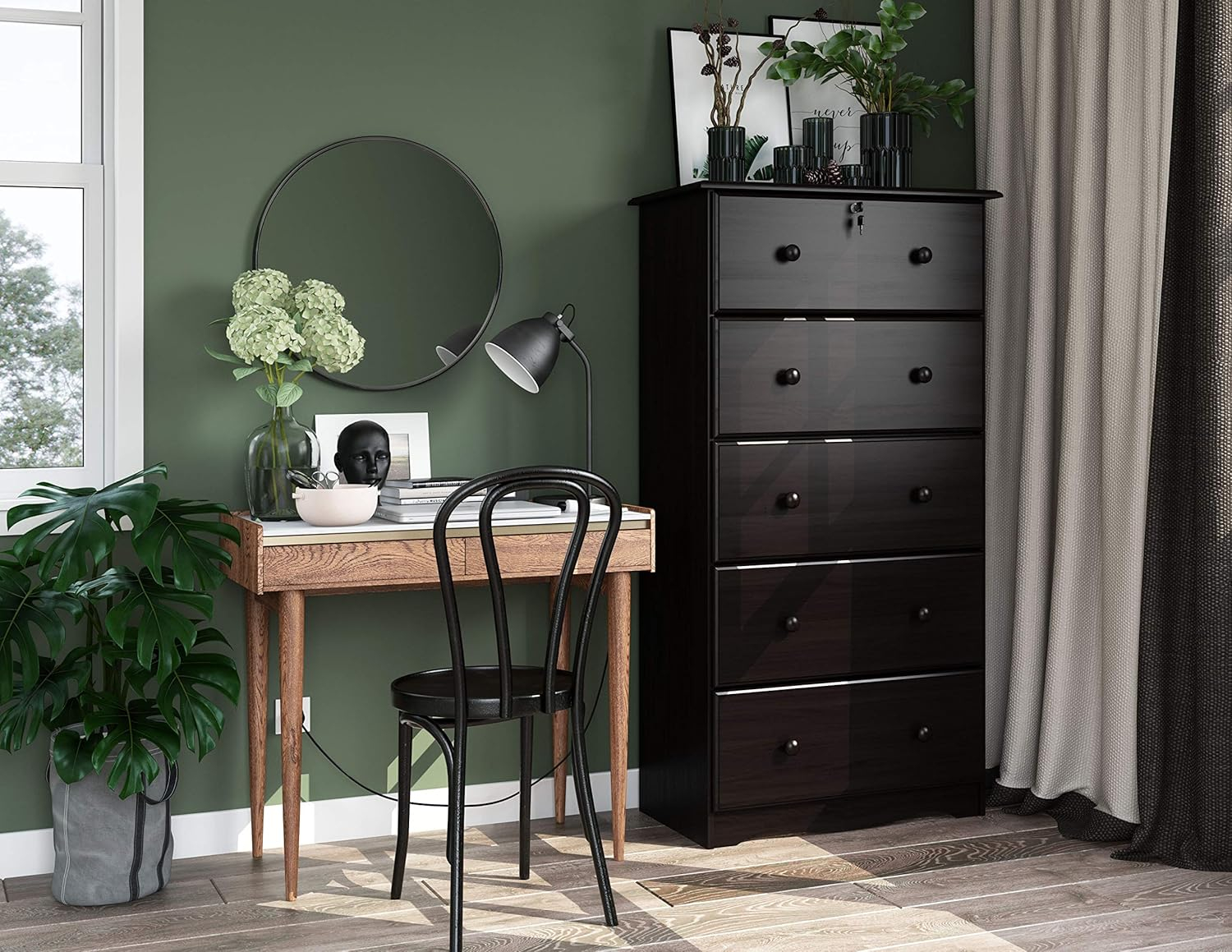 Palace Imports, Inc Palace Imports 100% Solid Wood 5-Jumbo Drawer Chest with Lock, Metal or Wooden Knobs Java