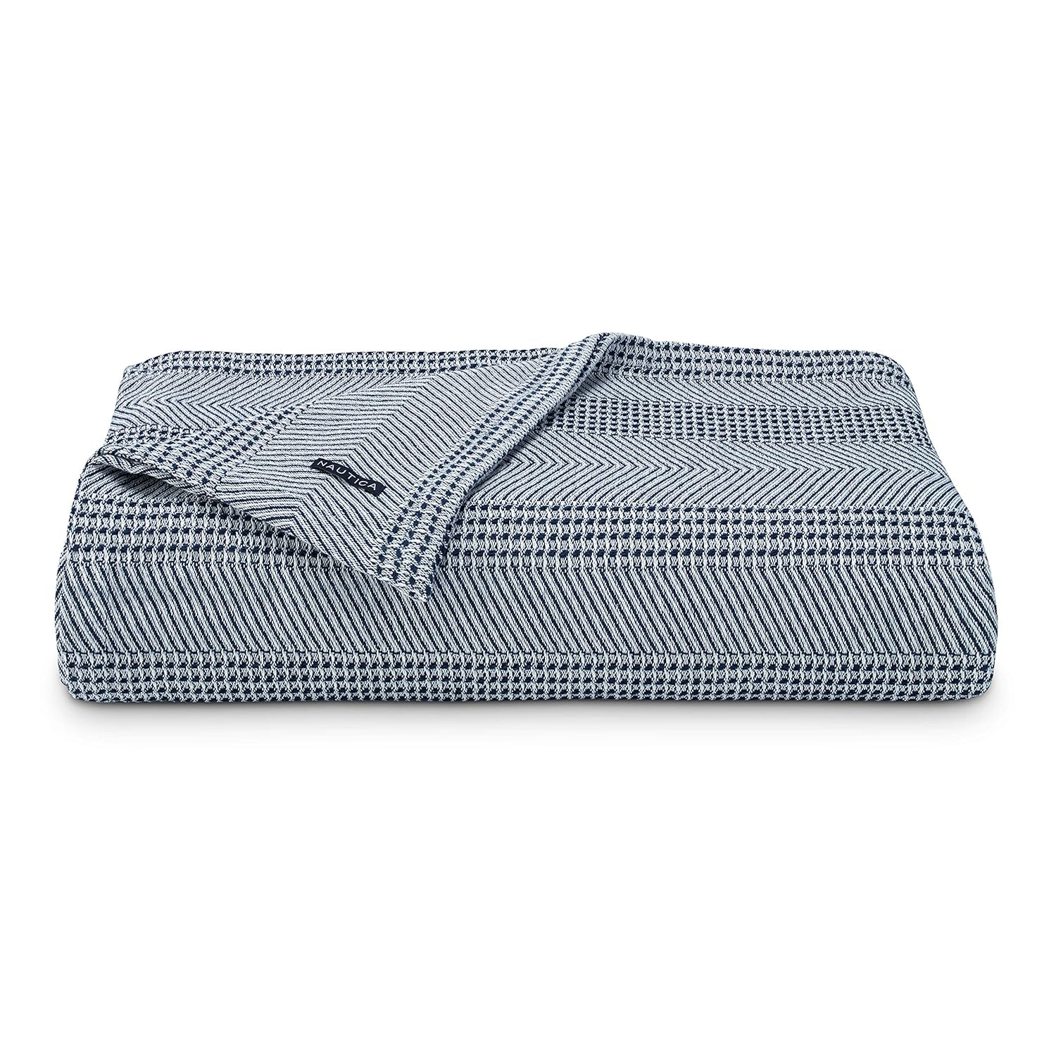 Navy and White Chevron Stripe Cotton Twin Blanket