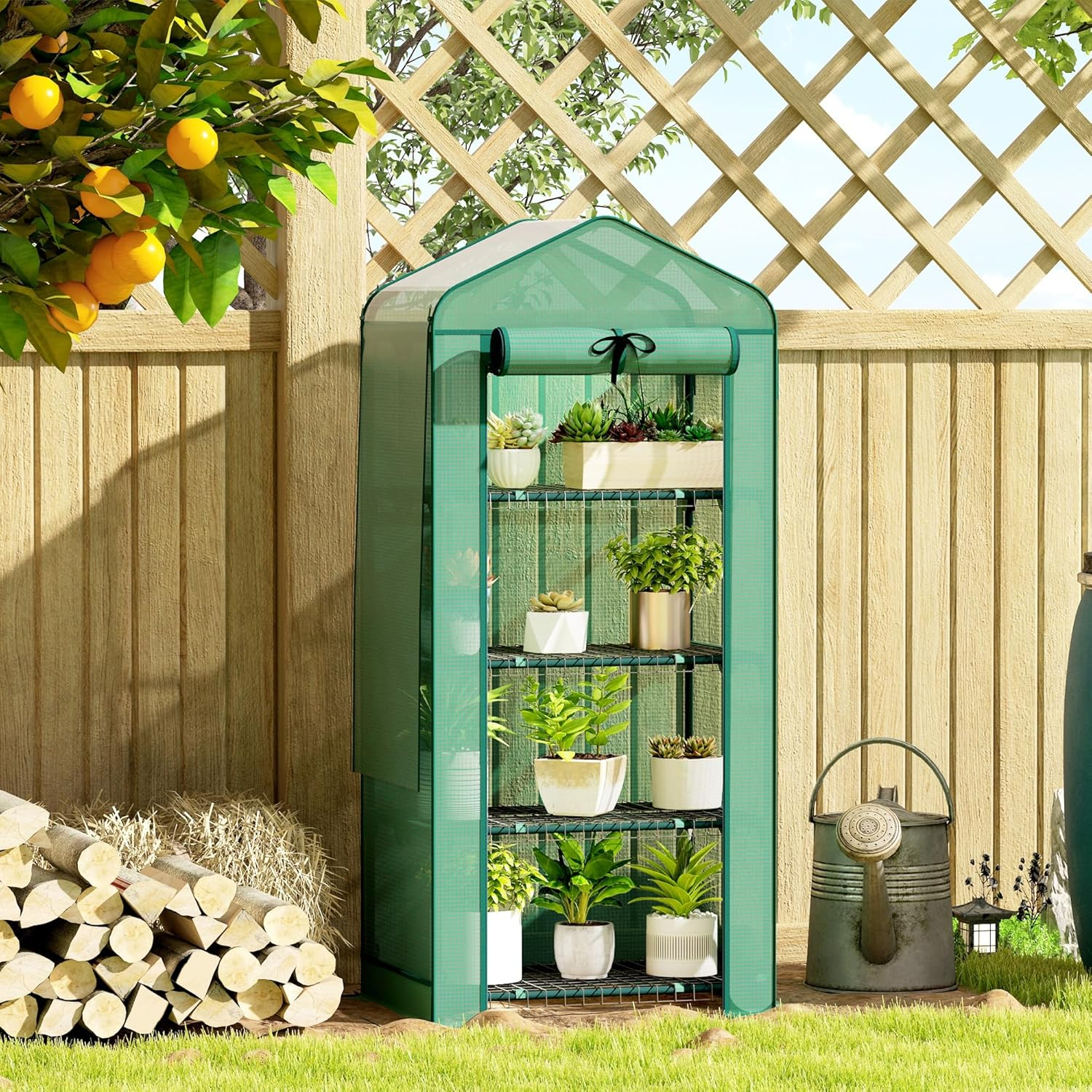 Green Portable 4-Tier Mini Greenhouse with PE Cover