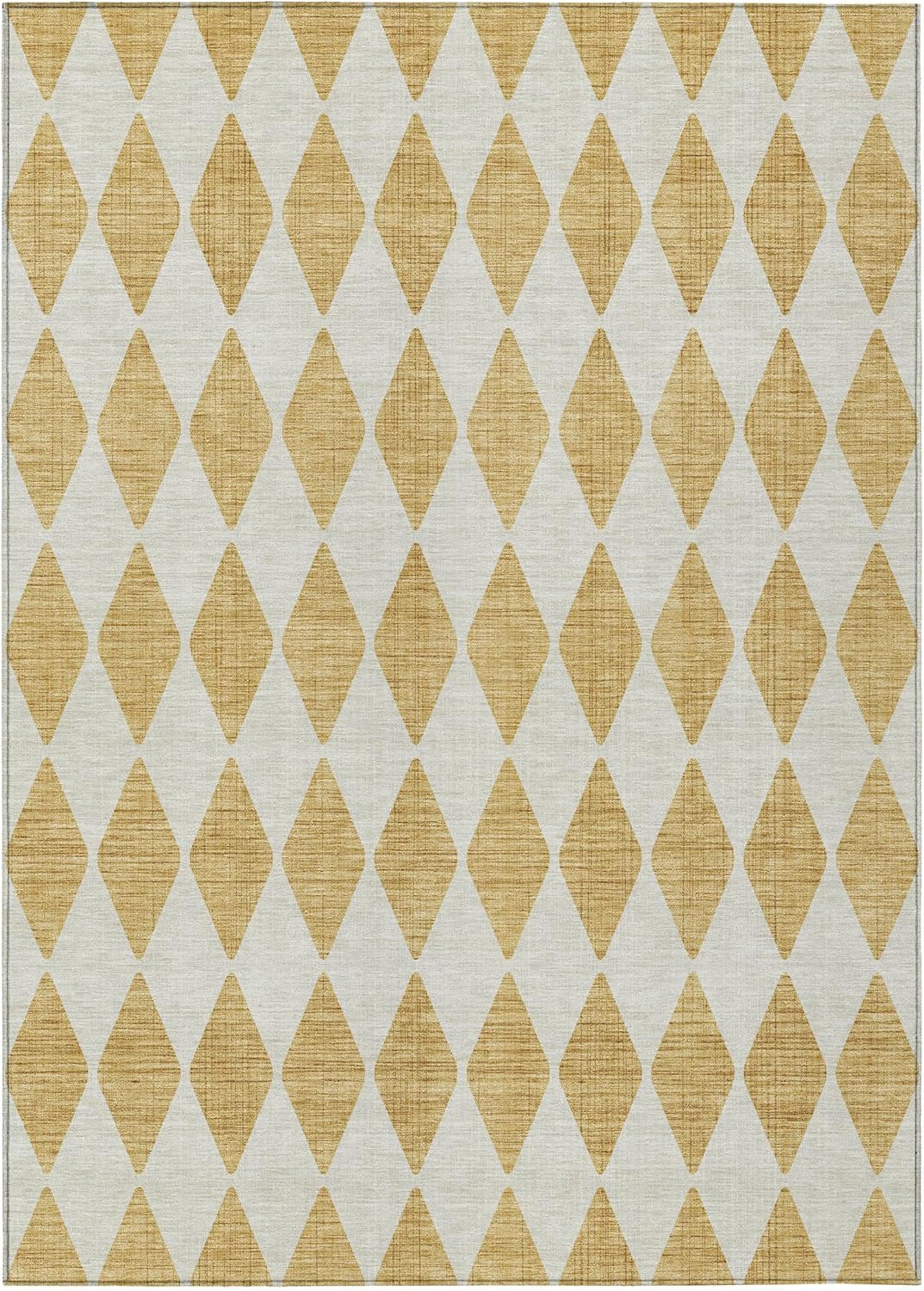 Gold and White Diamond Pattern Washable Synthetic Rug