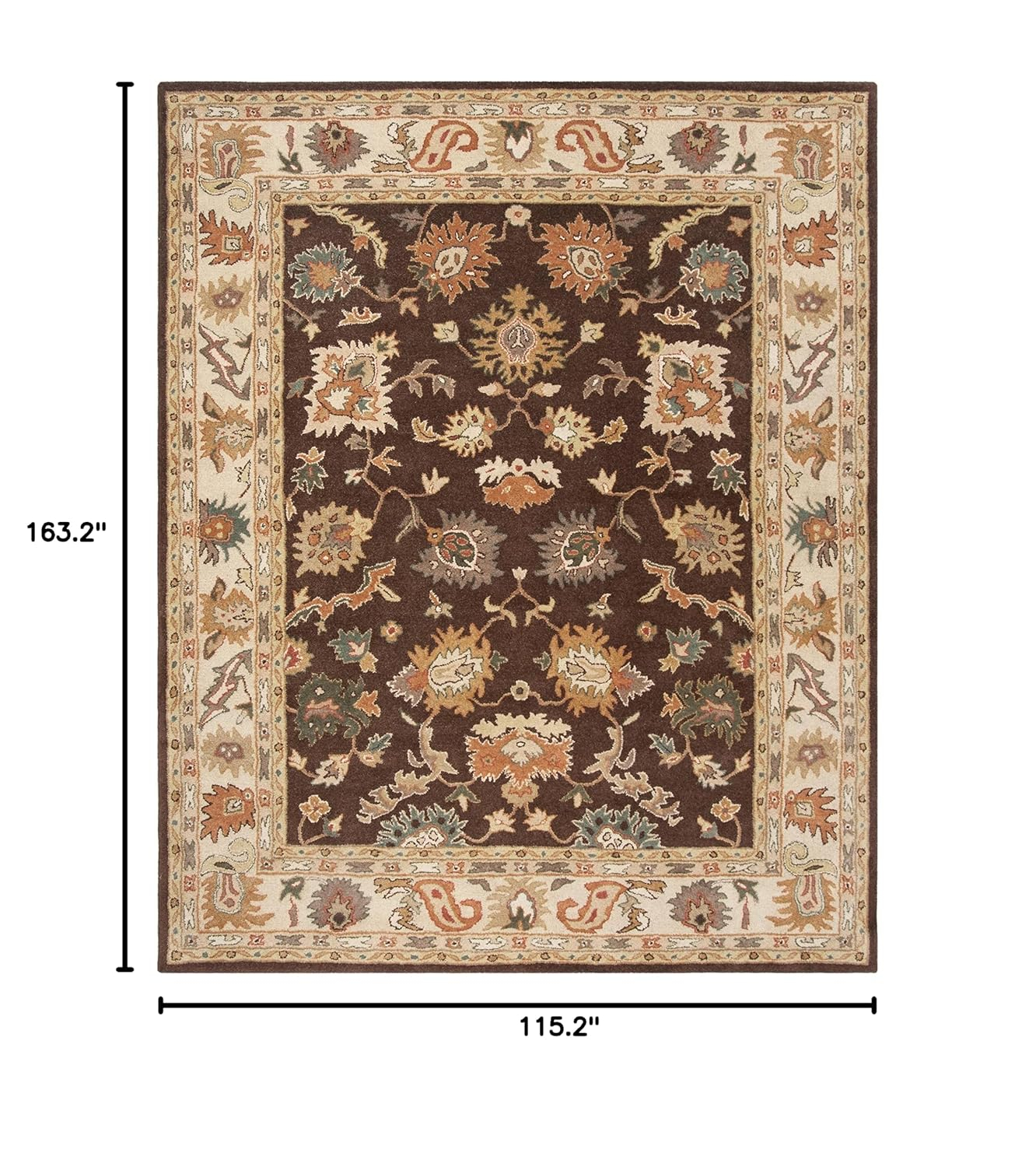 SAFAVIEH Bergama Bradford Traditional Wool Area Rug, Brown/Ivory, 9'6" x 13'6"