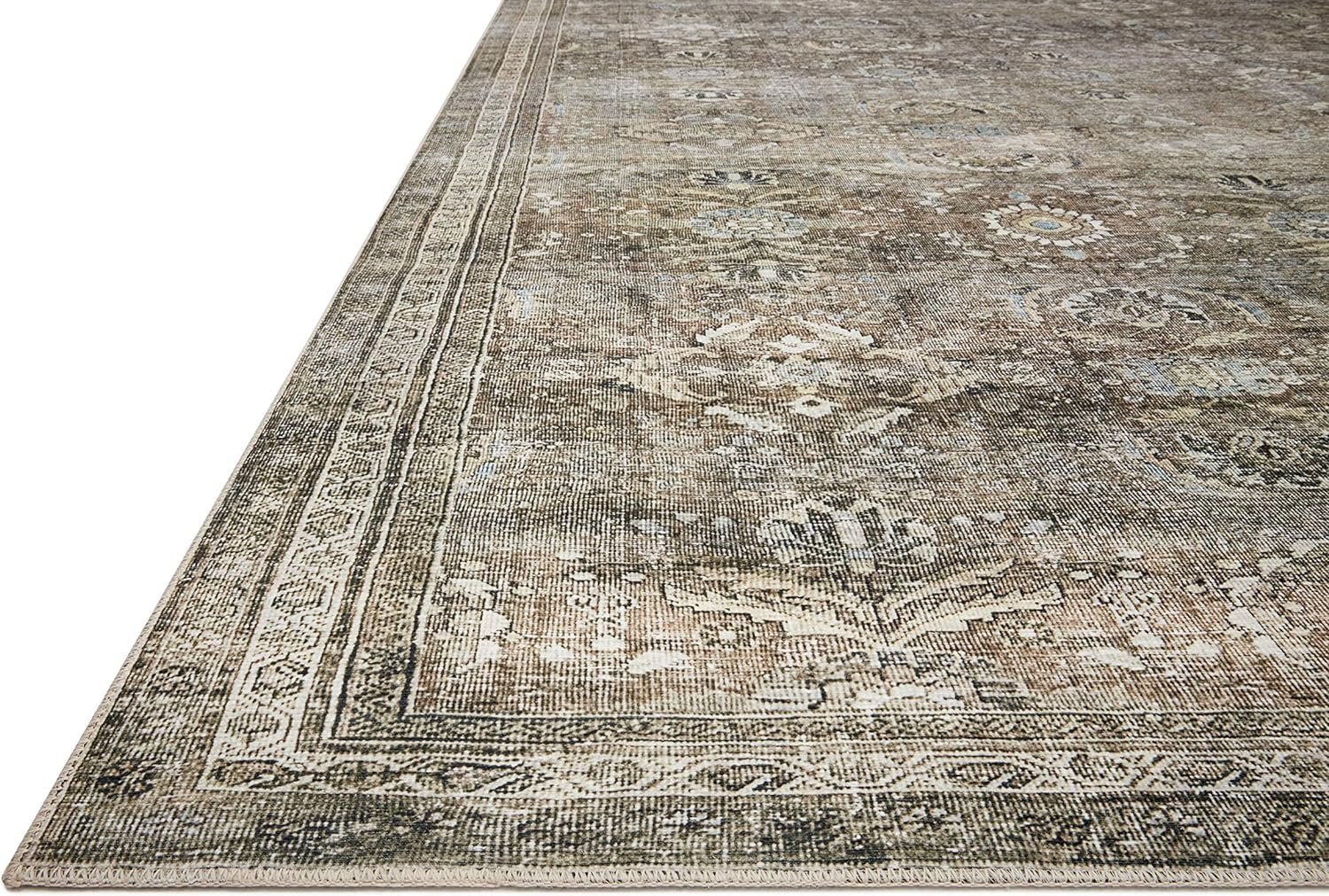 Loloi II Layla Collection, LAY-13, Antique/Moss, 9'-6" x 14', .13" Thick, Area Rug, Soft, Durable, Vintage Inspired, Distressed, Low Pile, Non-Shedding, Easy Clean, Printed, Living Room Rug