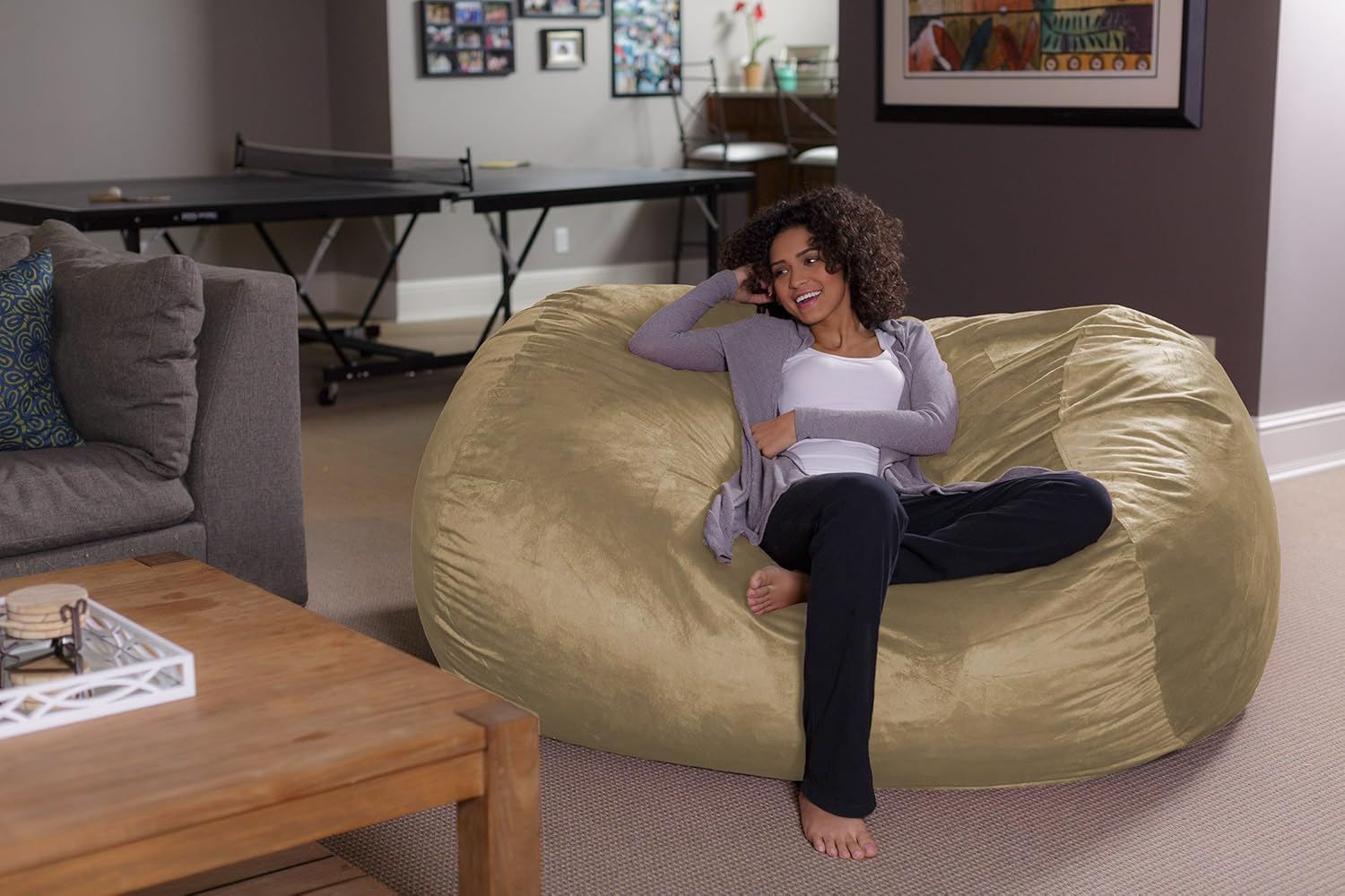 Sofa Sack Bean Bag Lounger - Plush Bean Bag Sofas with Super Soft Microsuede Cover - XL Memory Foam Stuffed Lounger Chairs for Kids, Adults, Couples - Jumbo Bean Bag Chair Furniture 6 Feet - Camel